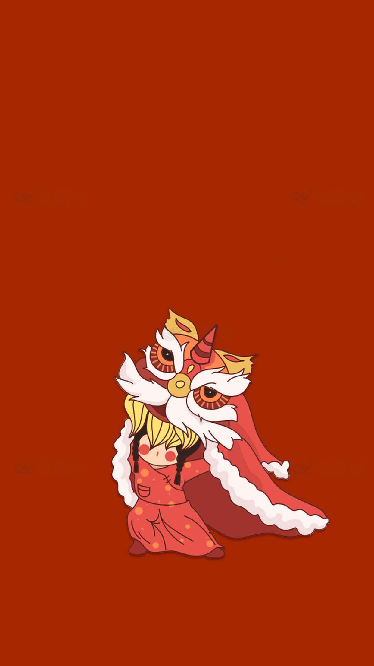 红色背景下的卡通圣诞角色插画素材