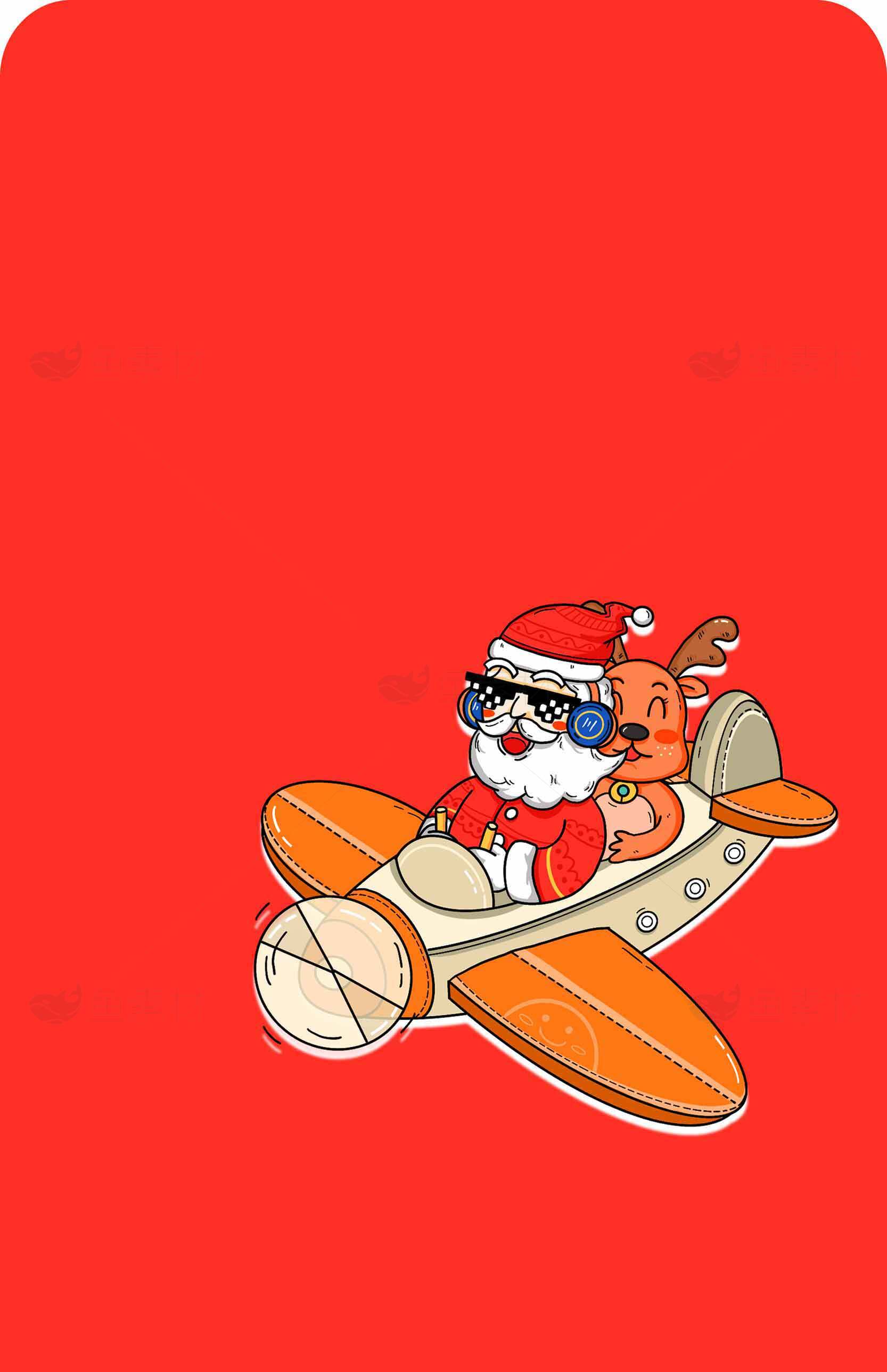 圣诞老人驾驶飞机的卡通插画素材