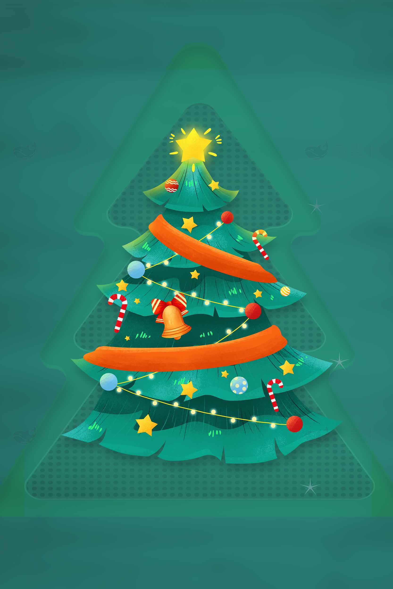 圣诞节绿色主题装饰圣诞树图片素材