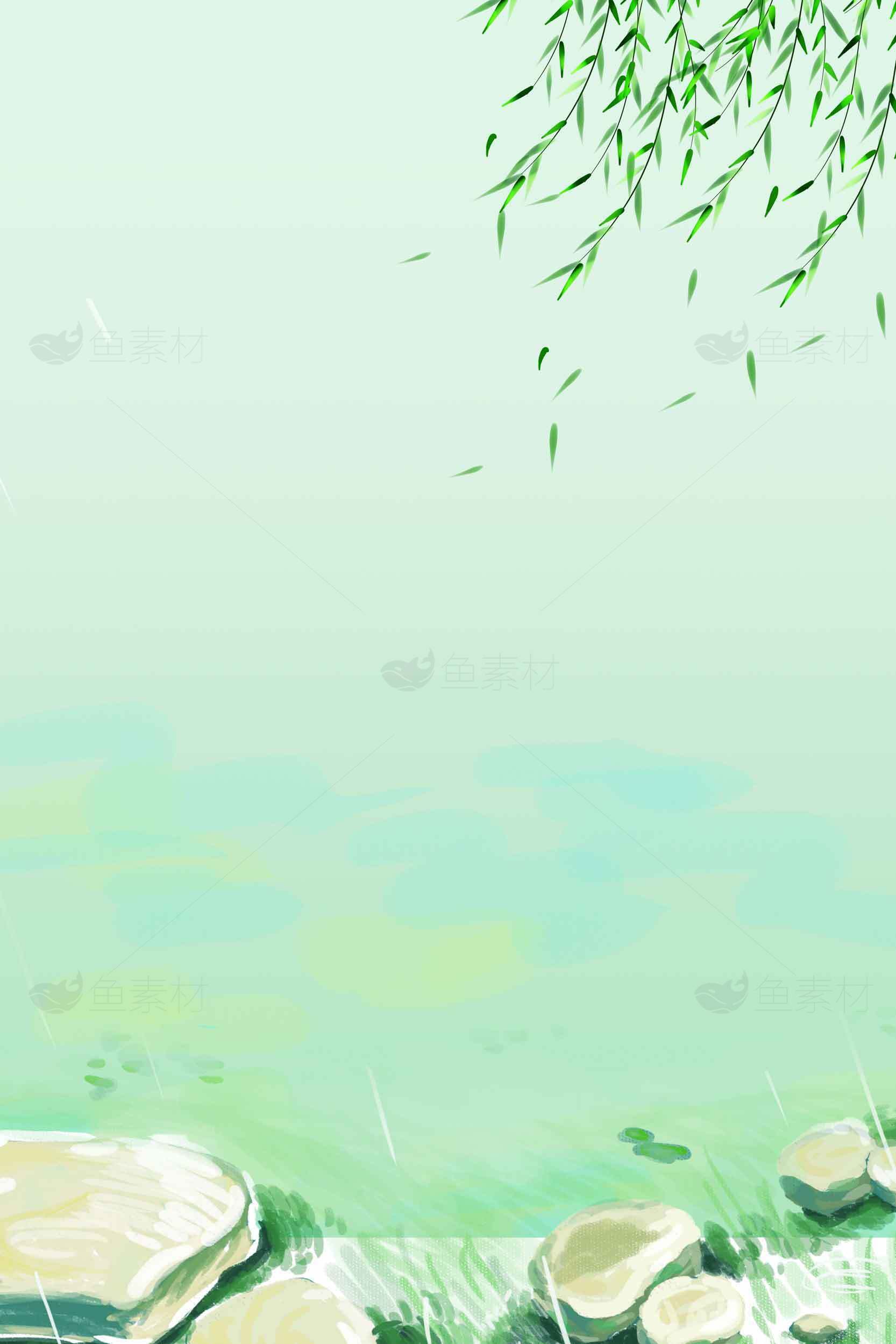 清新自然的柳树湖畔背景图片素材