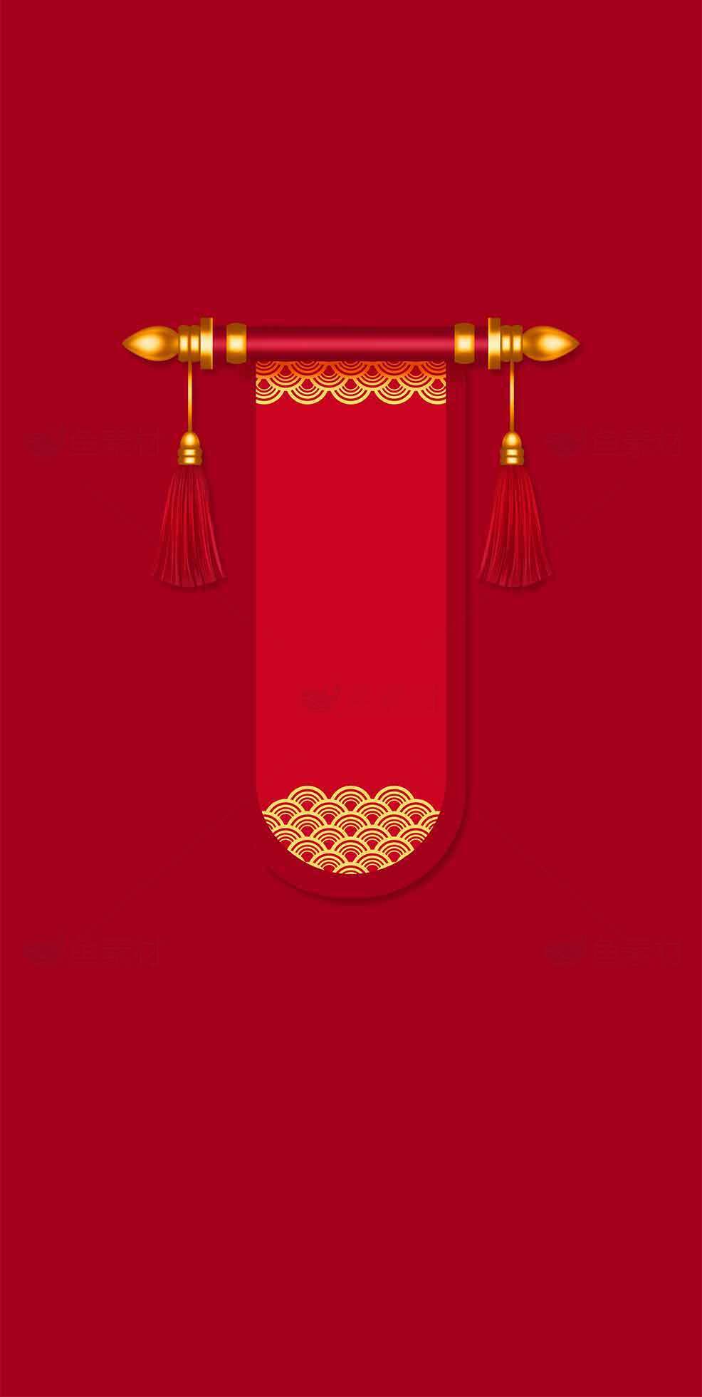中国风红色喜庆卷轴背景素材图片