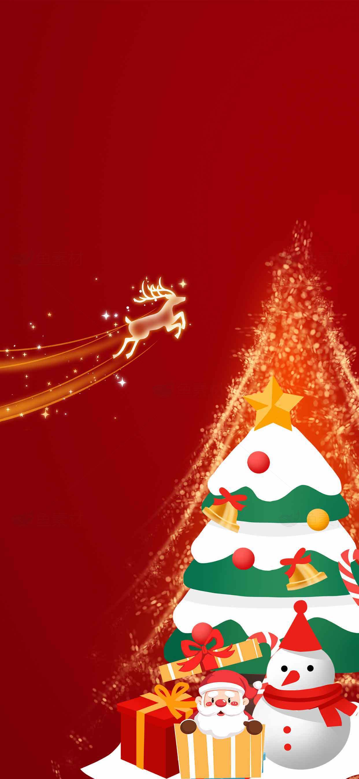 圣诞节红色背景与圣诞树装饰图片素材