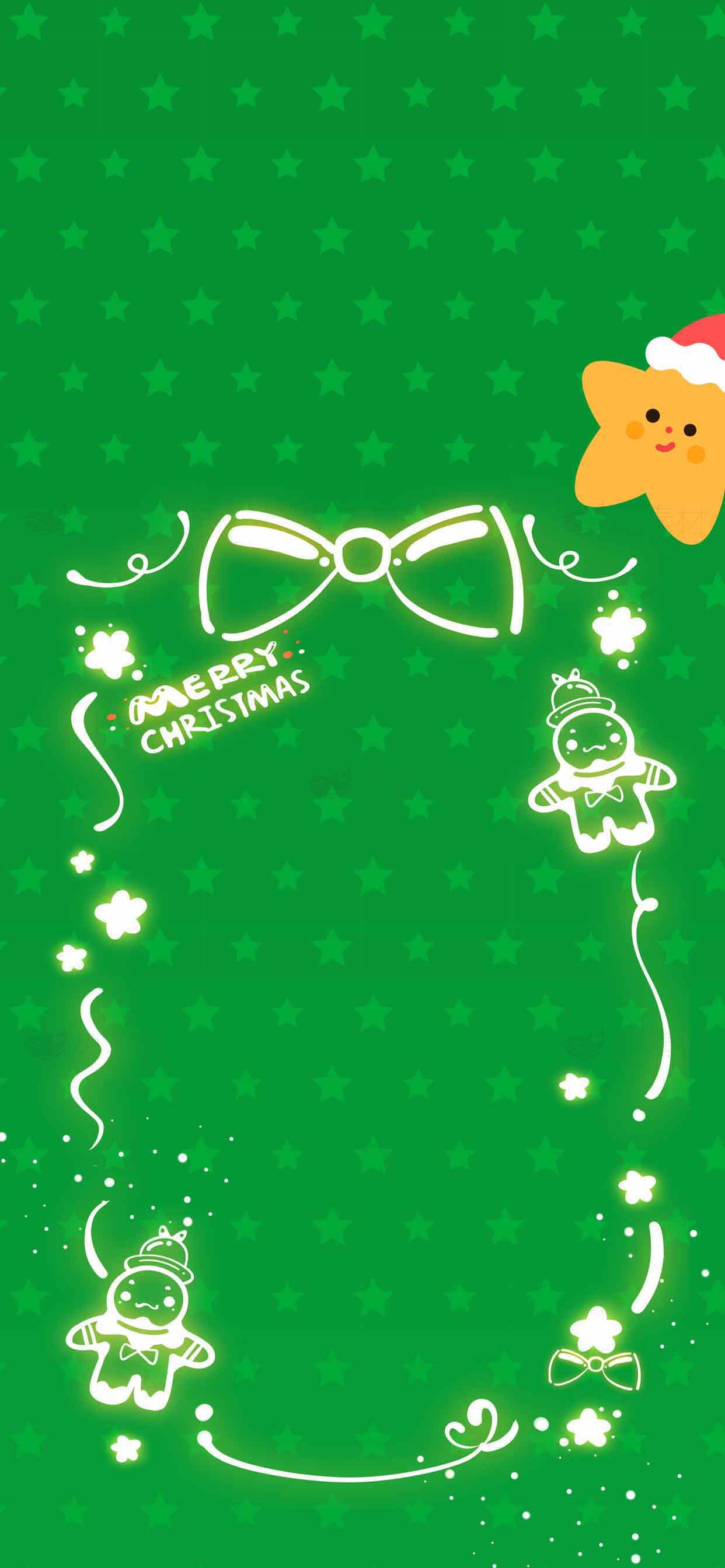 圣诞节绿色背景图片，姜饼人和星星装饰设计素材