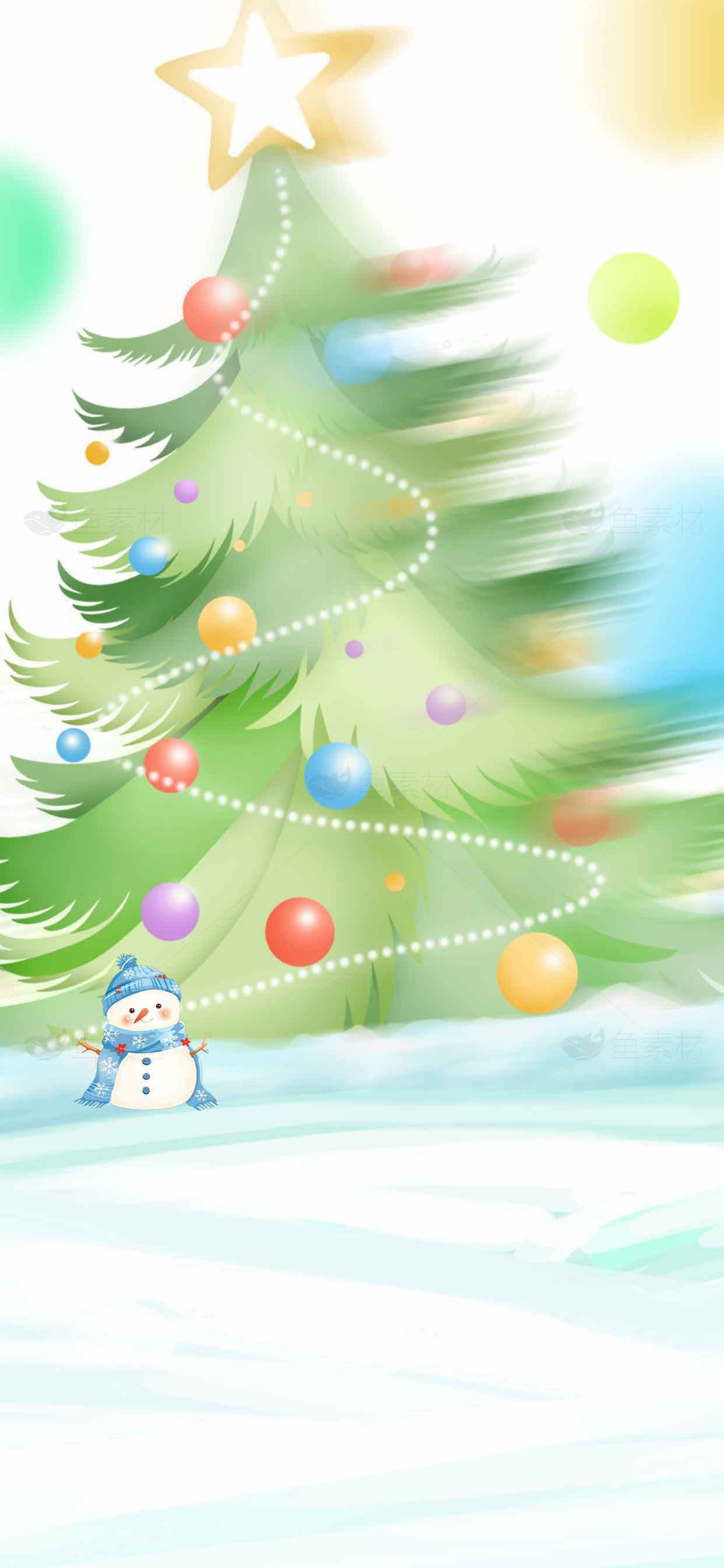 圣诞节雪地圣诞树与雪人插画图片素材