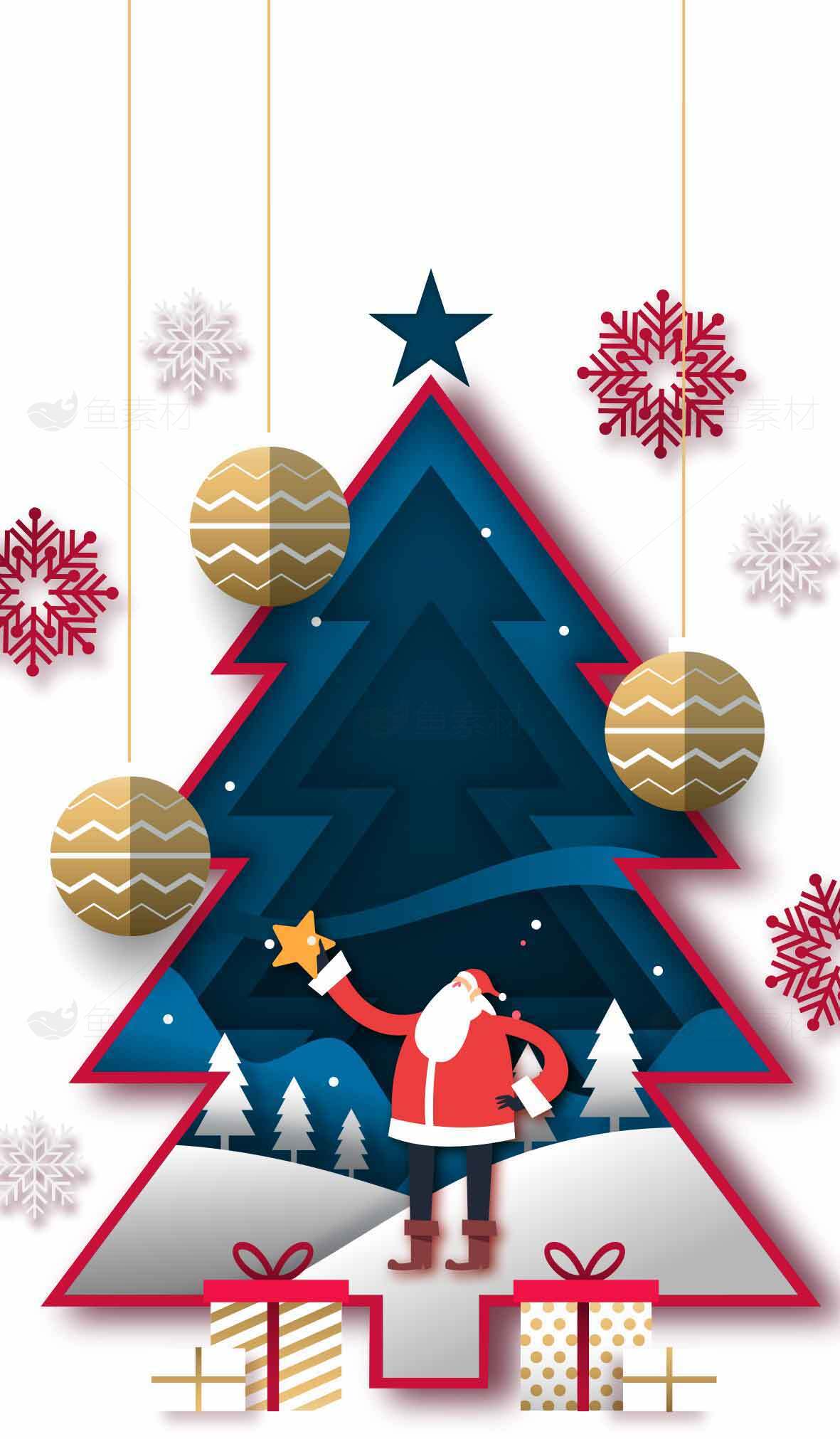 圣诞节装饰图片：圣诞树与圣诞老人素材