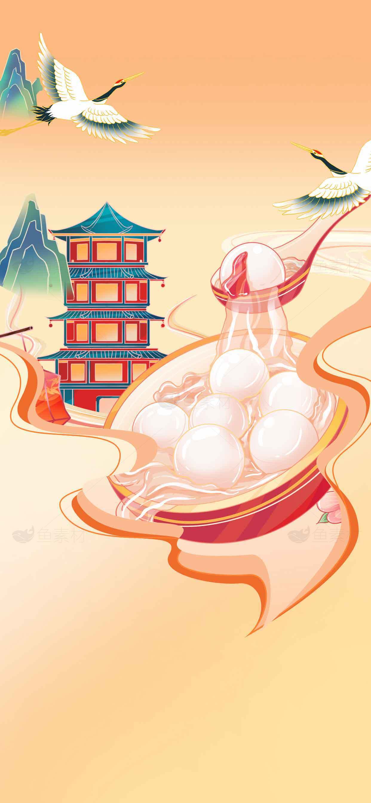 传统文化与美食艺术：汤圆与古建筑的唯美结合素材