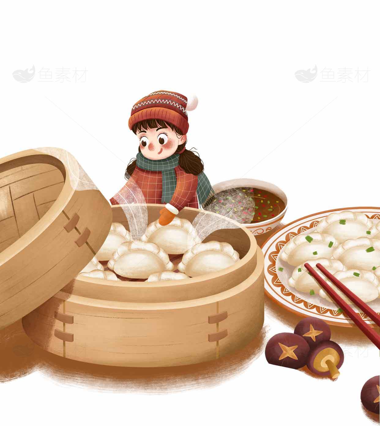 冬日温暖的传统中式早餐插画素材