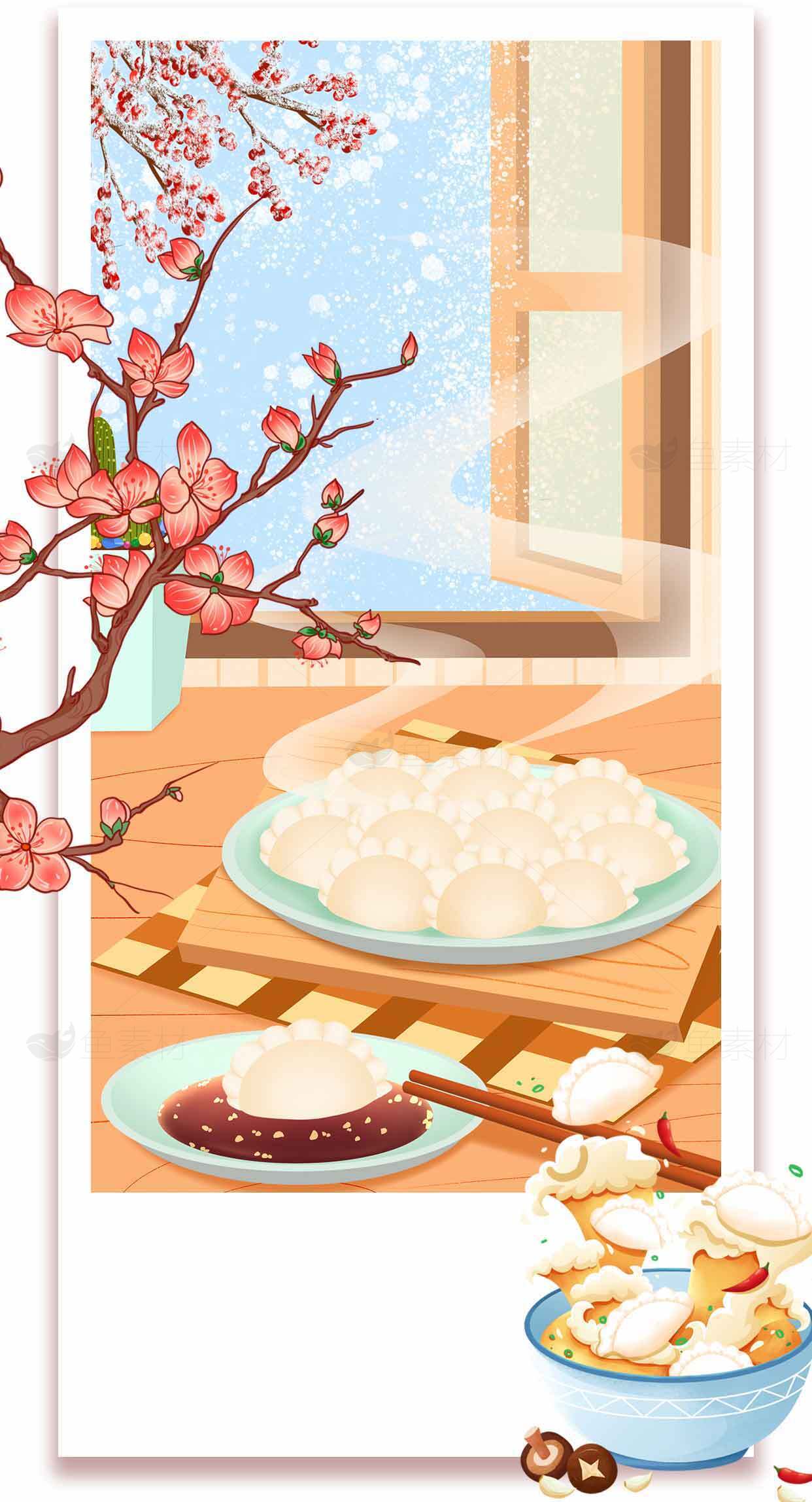 冬日传统美食：水饺与汤圆的温暖时光素材