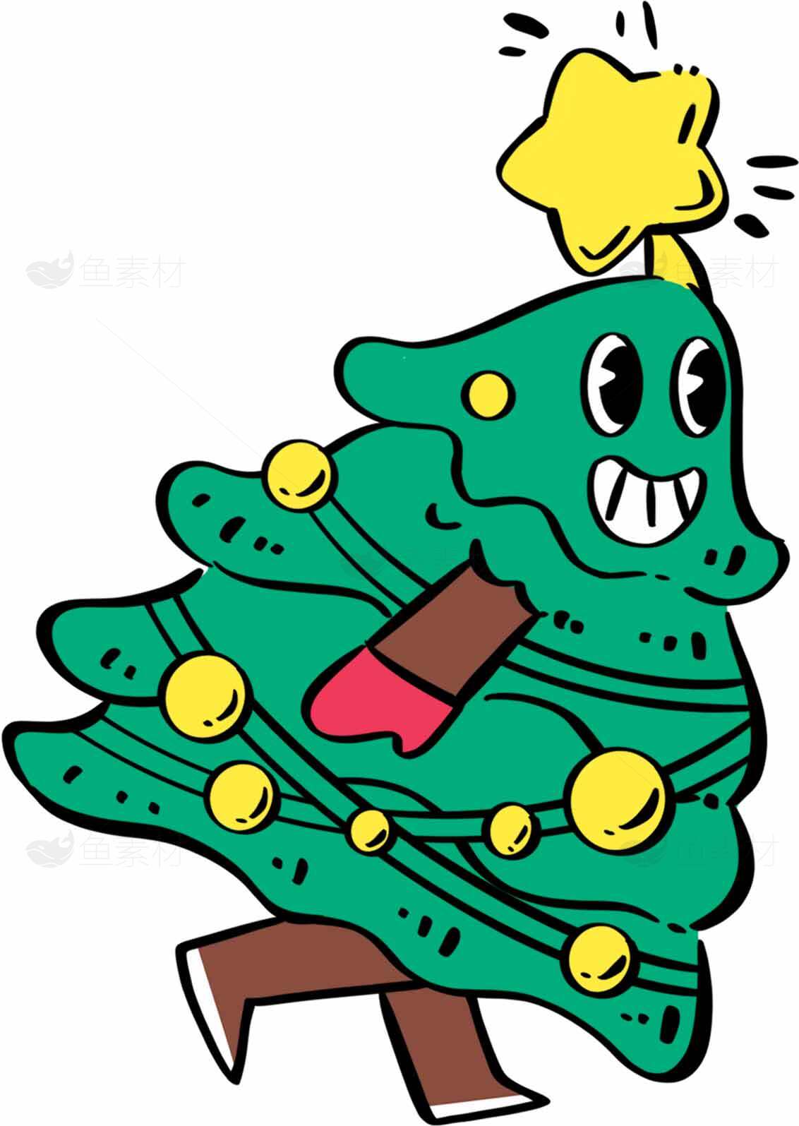 卡通圣诞树插画图片SEO标题素材