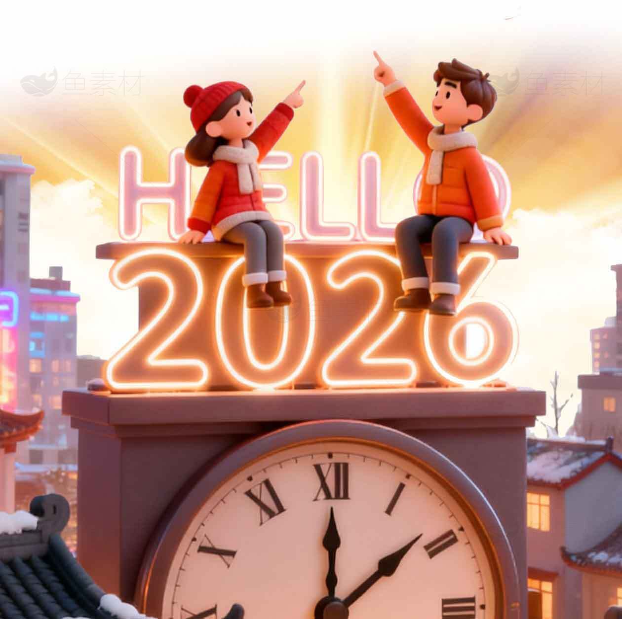 2026新年卡通插画：温馨冬日场景素材