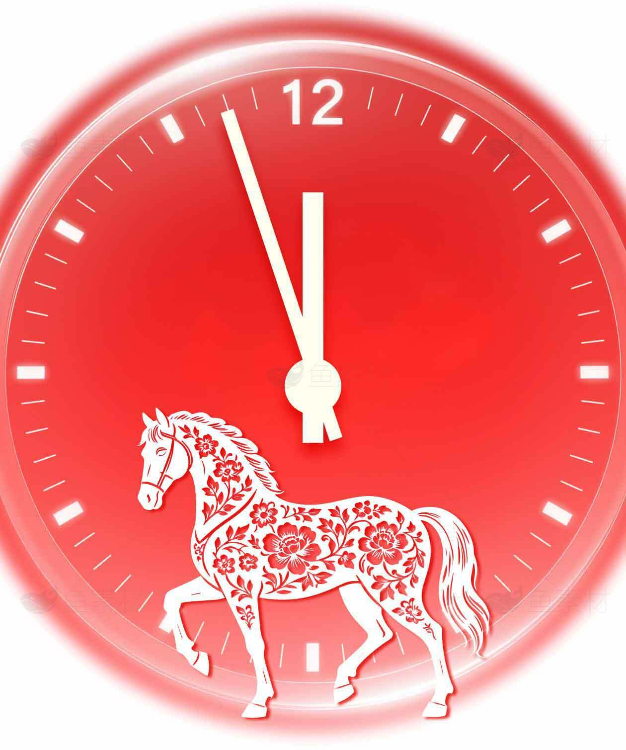 红色马年主题时钟图片素材