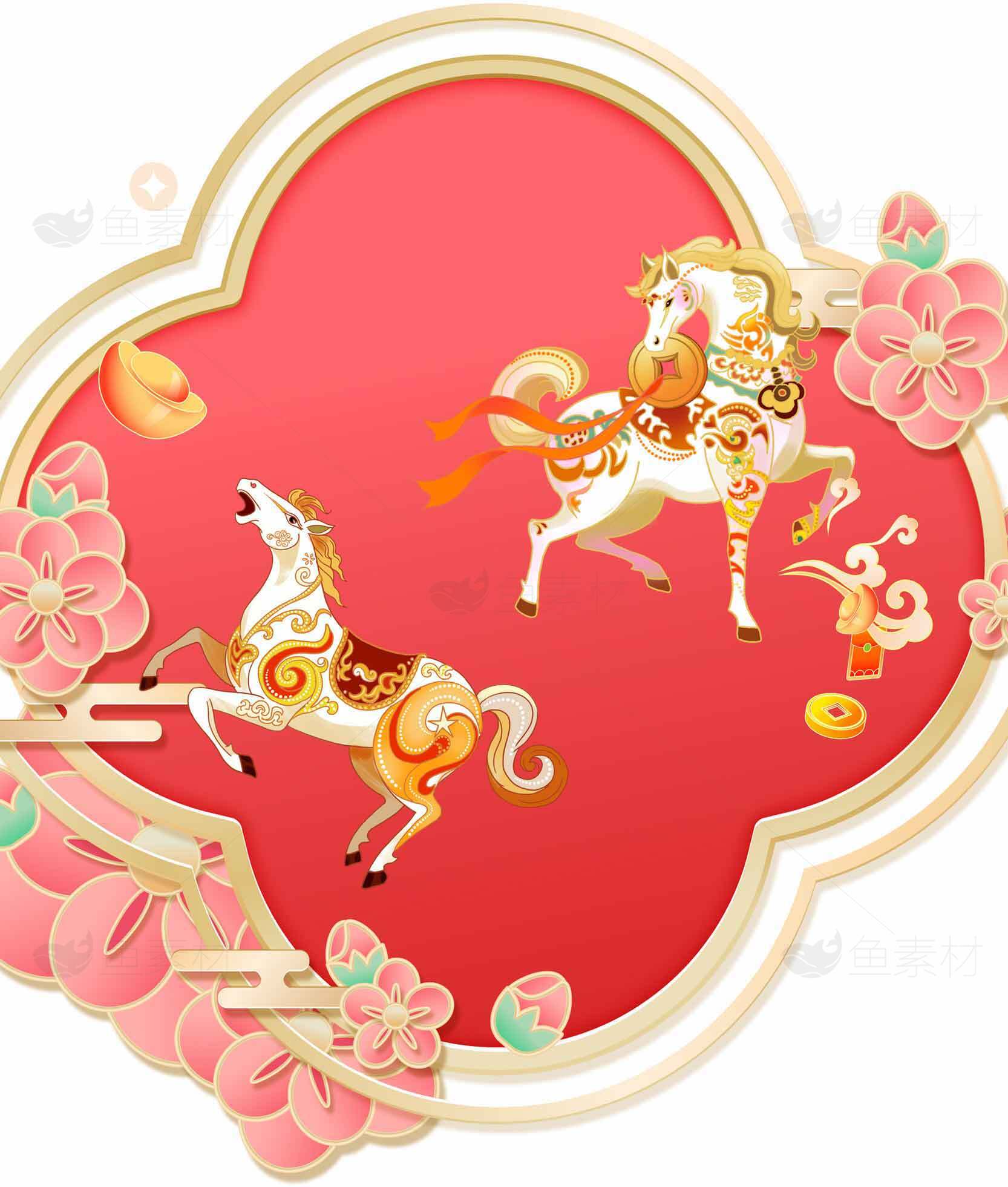 中国风马年新年红色背景图片素材