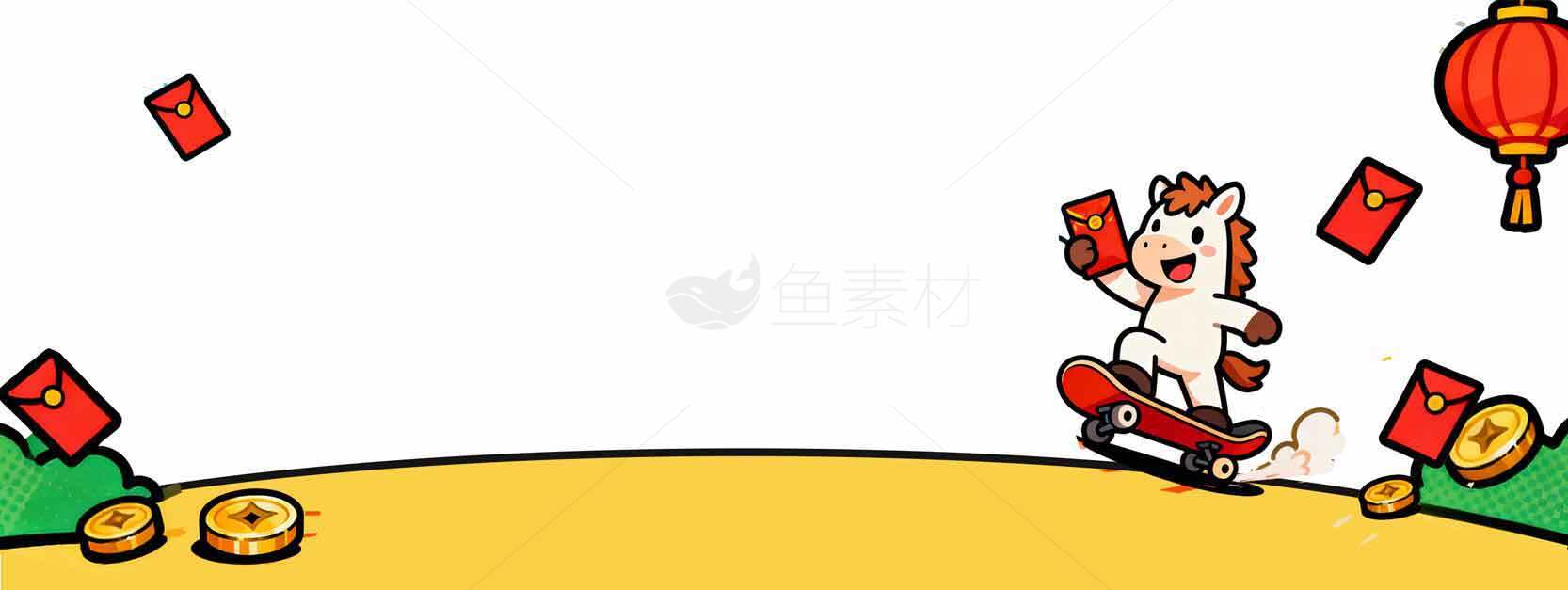 小马滑板红包插图背景设计素材