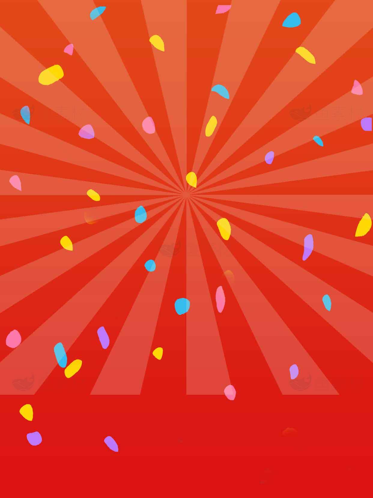 红色背景彩色纸屑庆祝图片素材