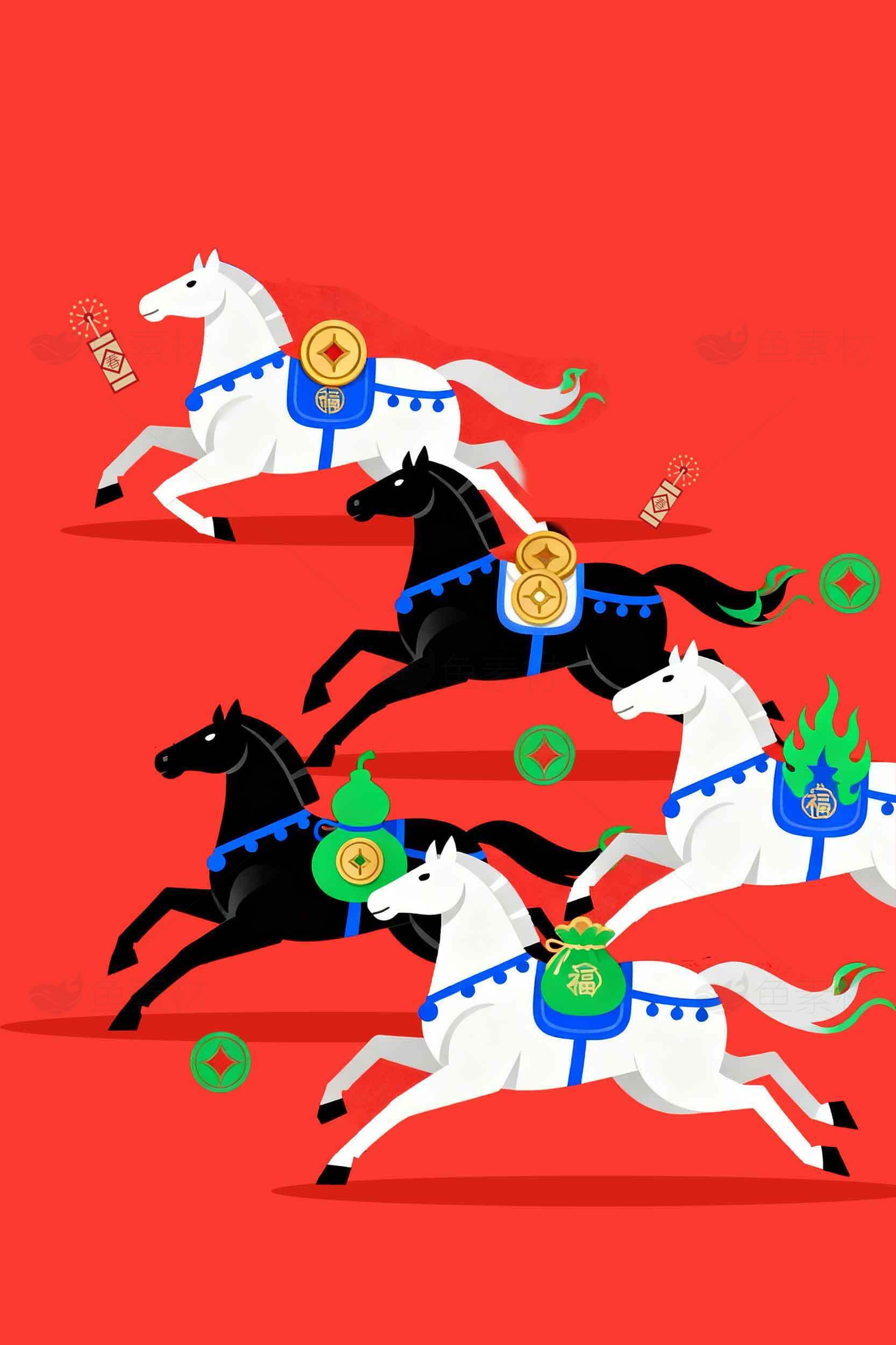 奔腾的财富骏马插画设计素材
