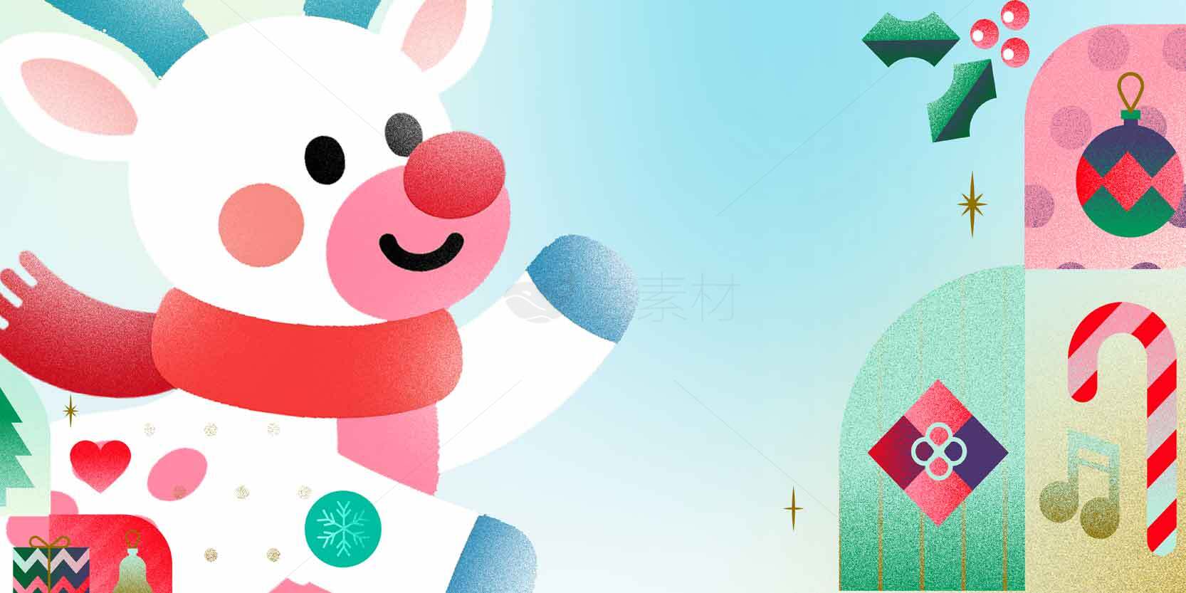 圣诞节可爱驯鹿插画背景图片素材