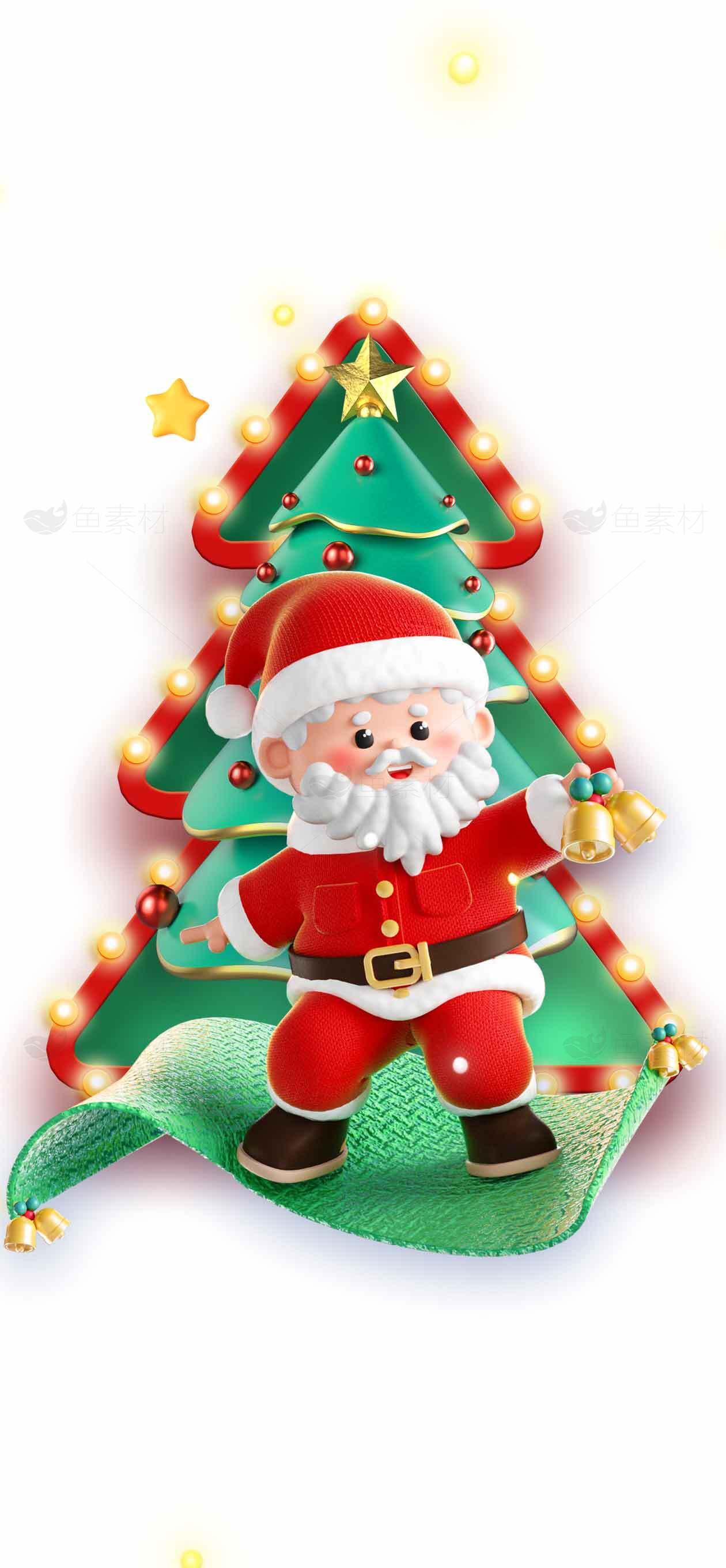 圣诞节卡通圣诞老人与圣诞树装饰图片素材