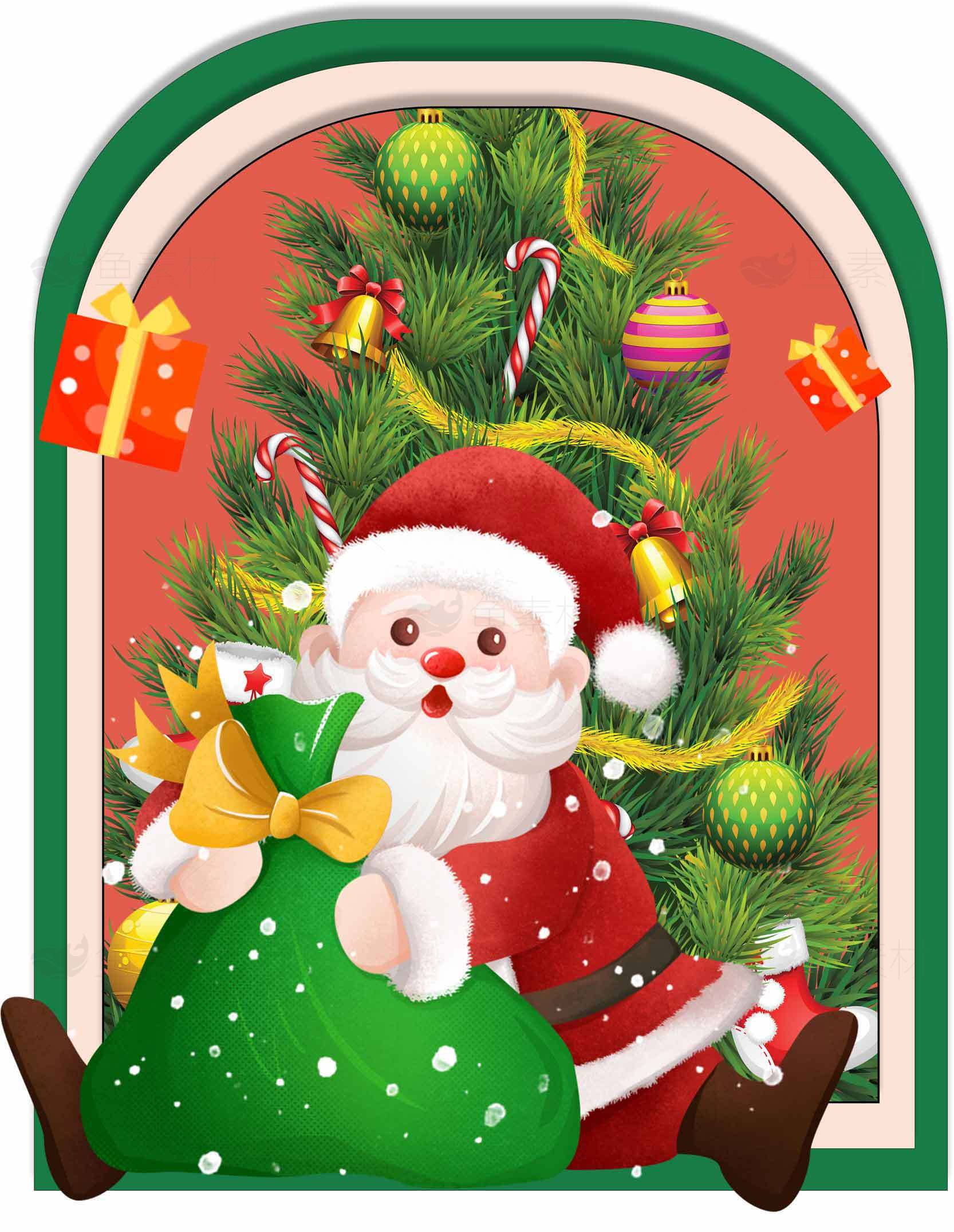 圣诞节装饰图片：圣诞老人与圣诞树背景素材