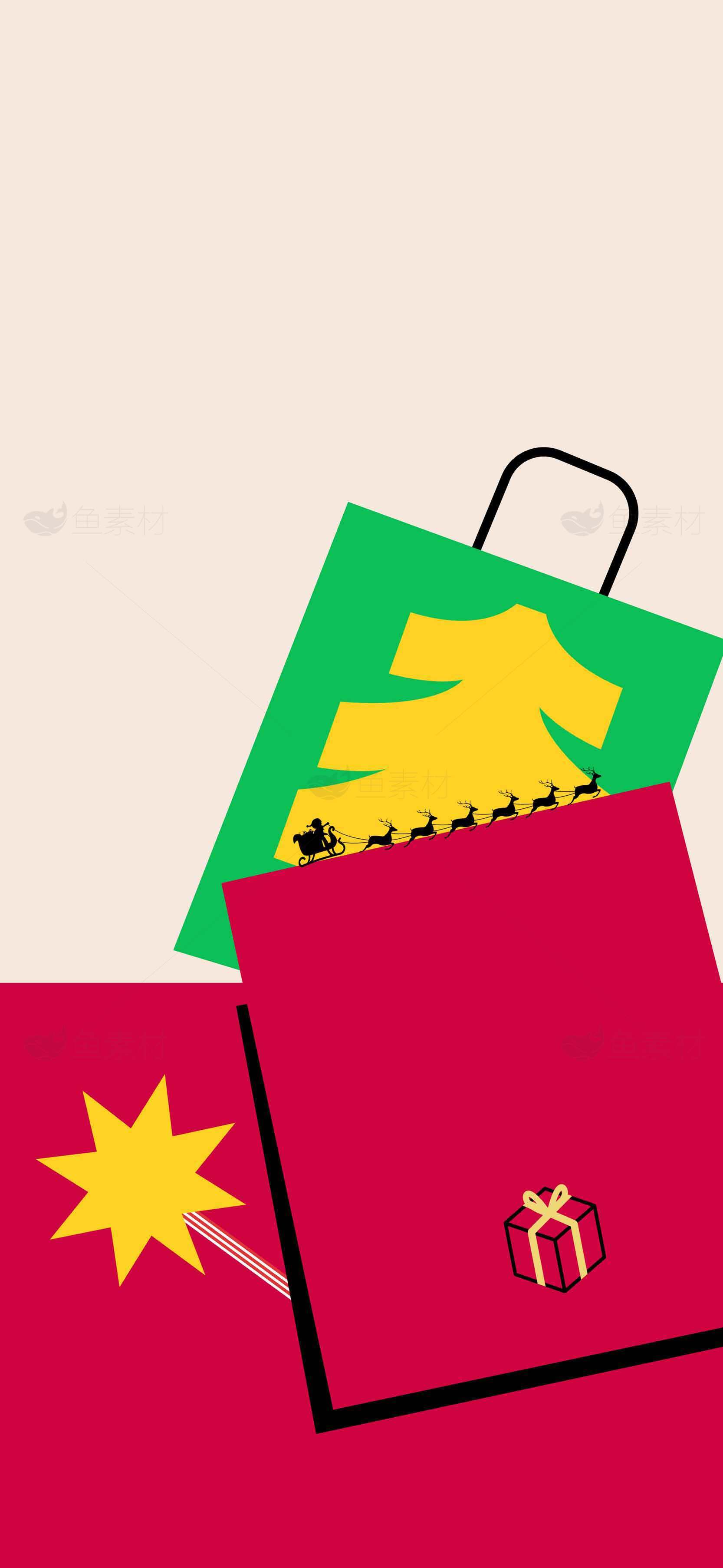 圣诞节购物袋与礼物插画设计素材