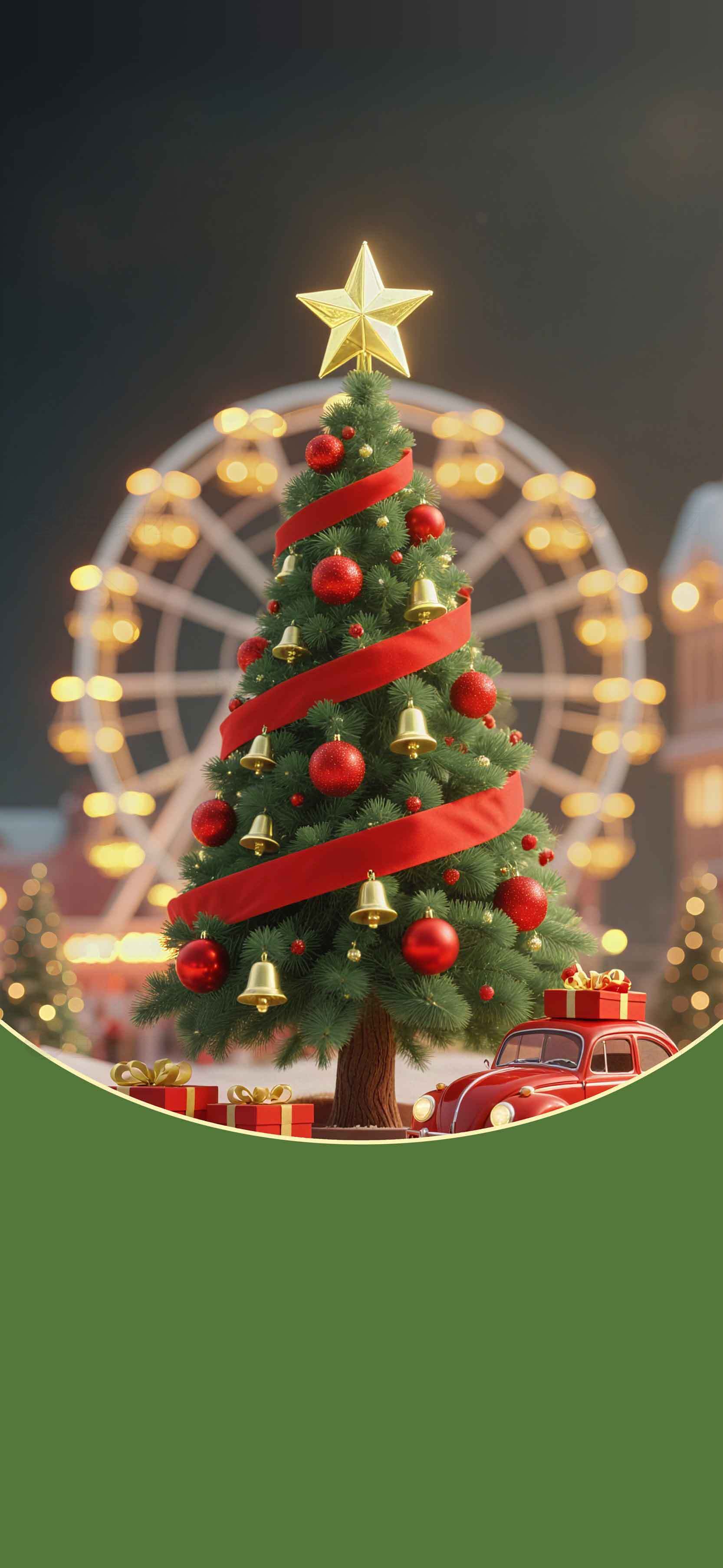 圣诞树与摩天轮背景的节日氛围图片素材