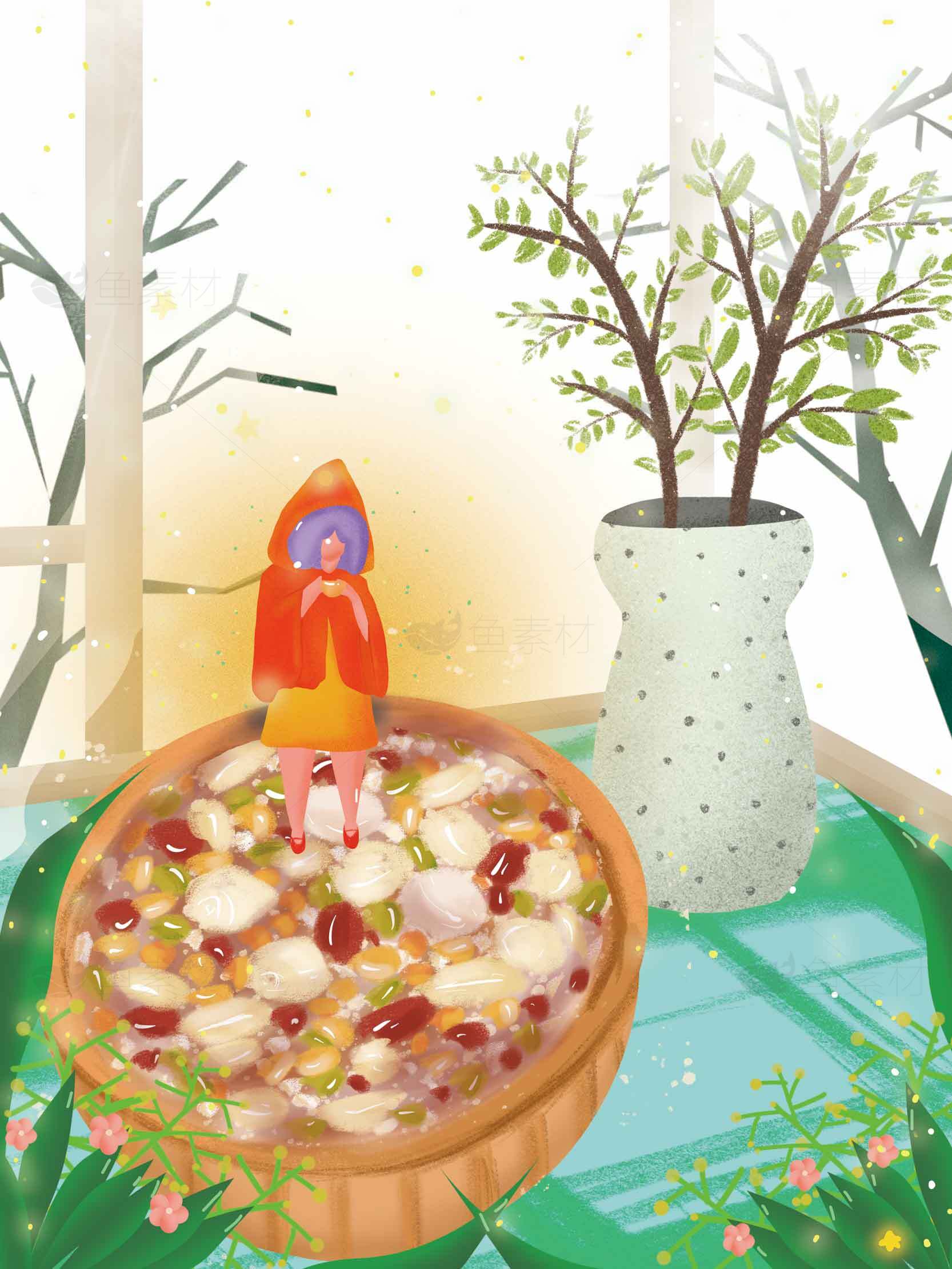 冬日暖心甜品：养生八宝粥插画素材