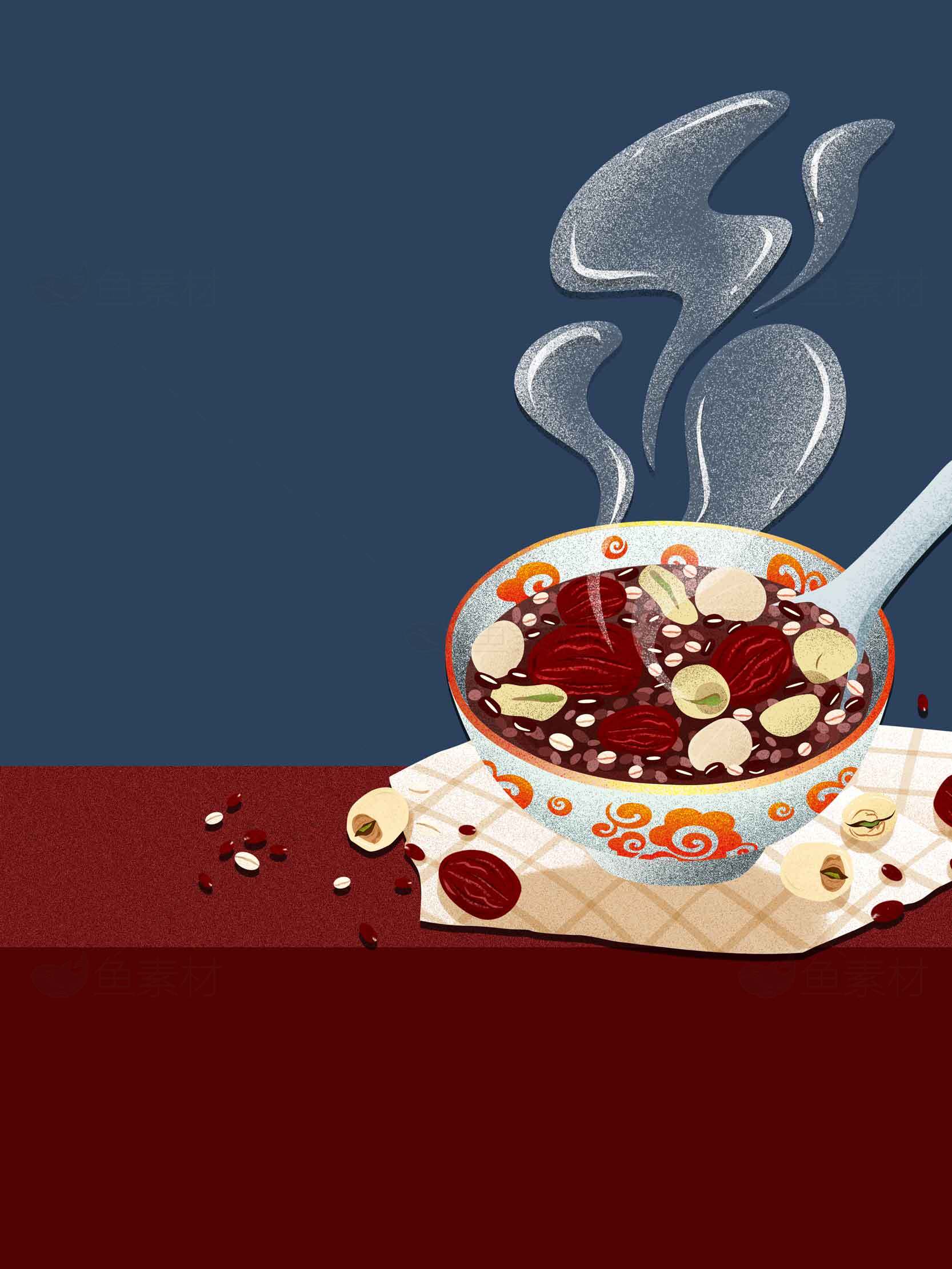 红枣莲子甜汤插画图片素材