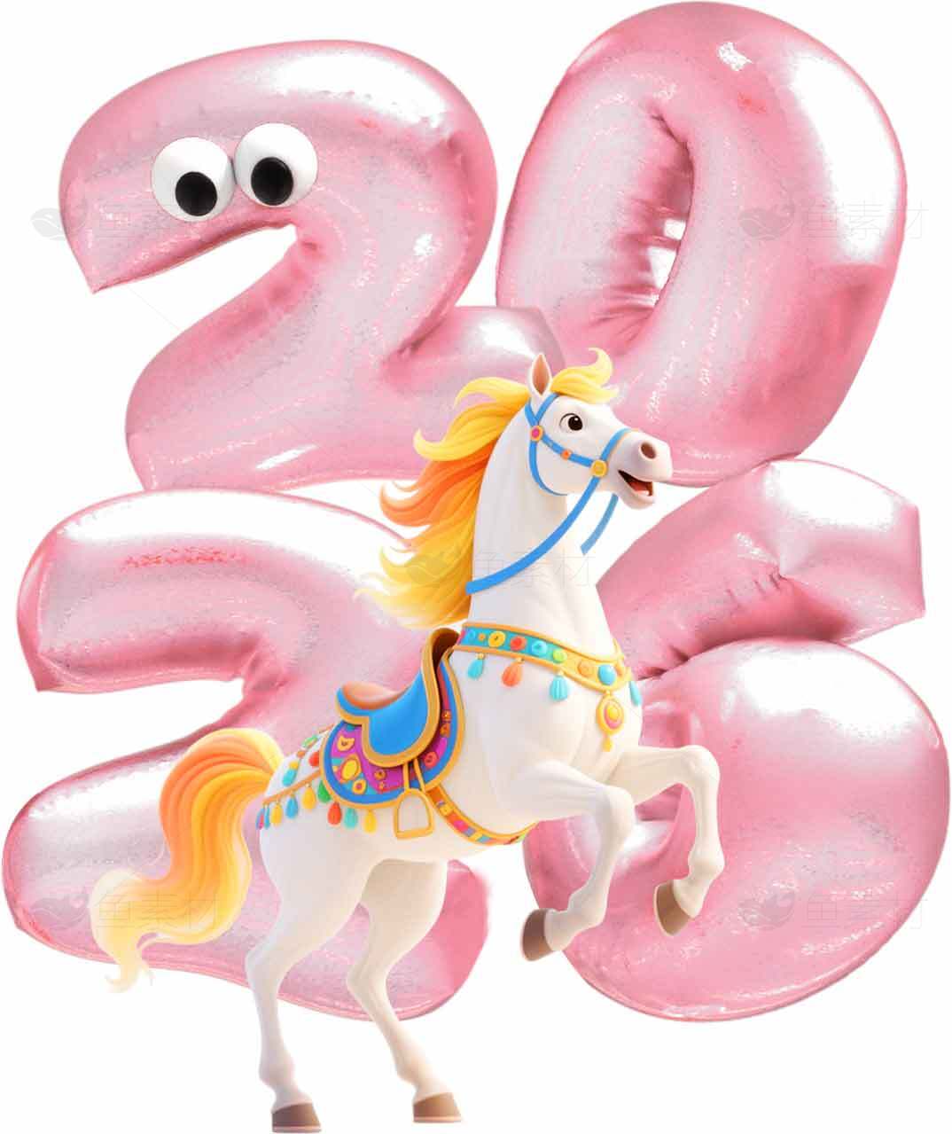 2026年粉色气球与彩绘马主题图片素材