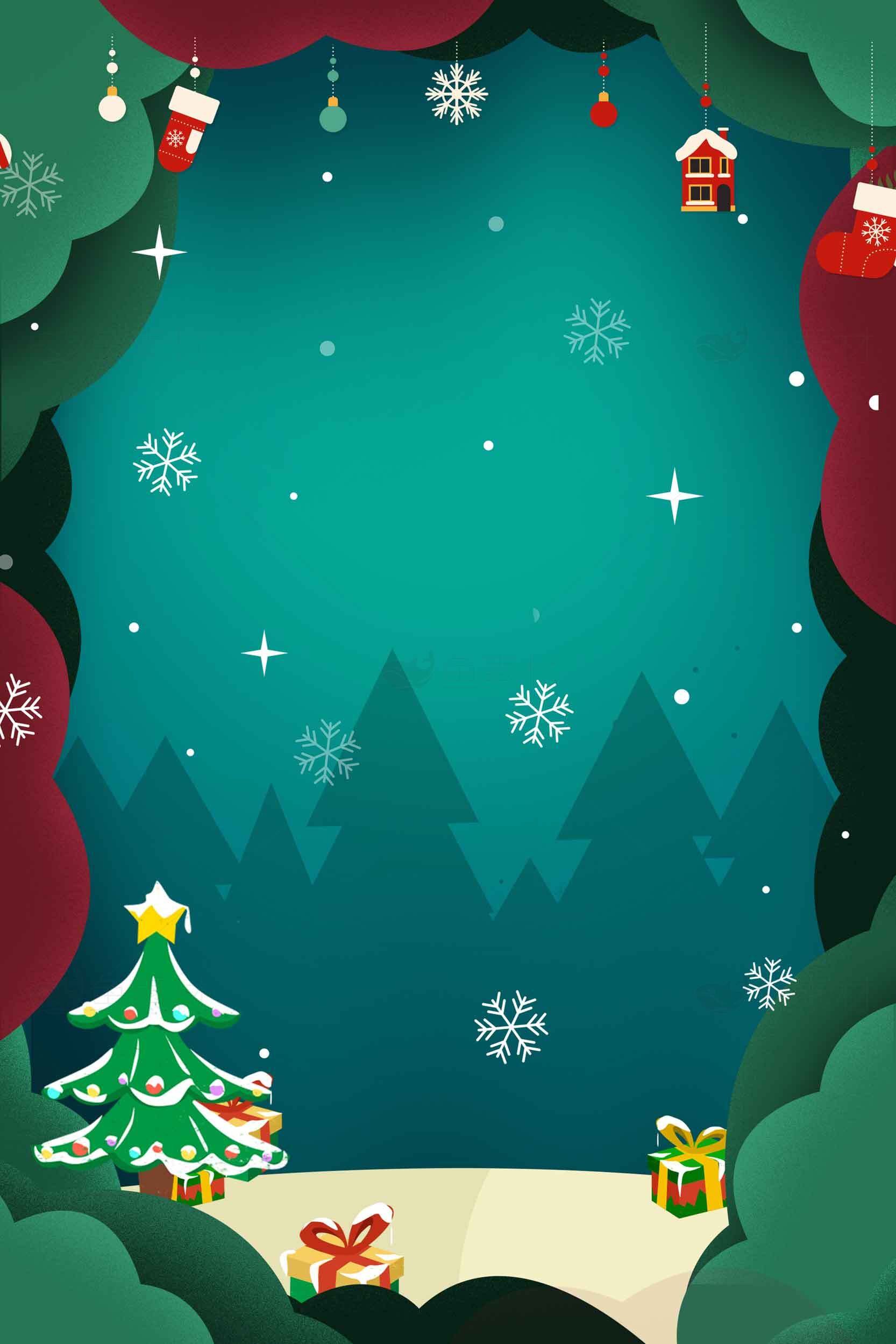 圣诞节森林背景插画图片素材