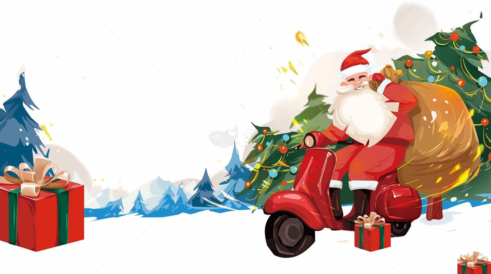 圣诞老人骑摩托车送礼物插画图片素材