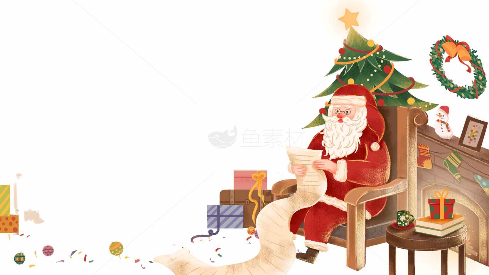 圣诞老人阅读礼物清单插画图片素材