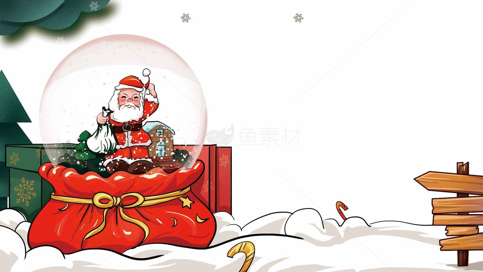 圣诞老人雪景球插画背景图片素材