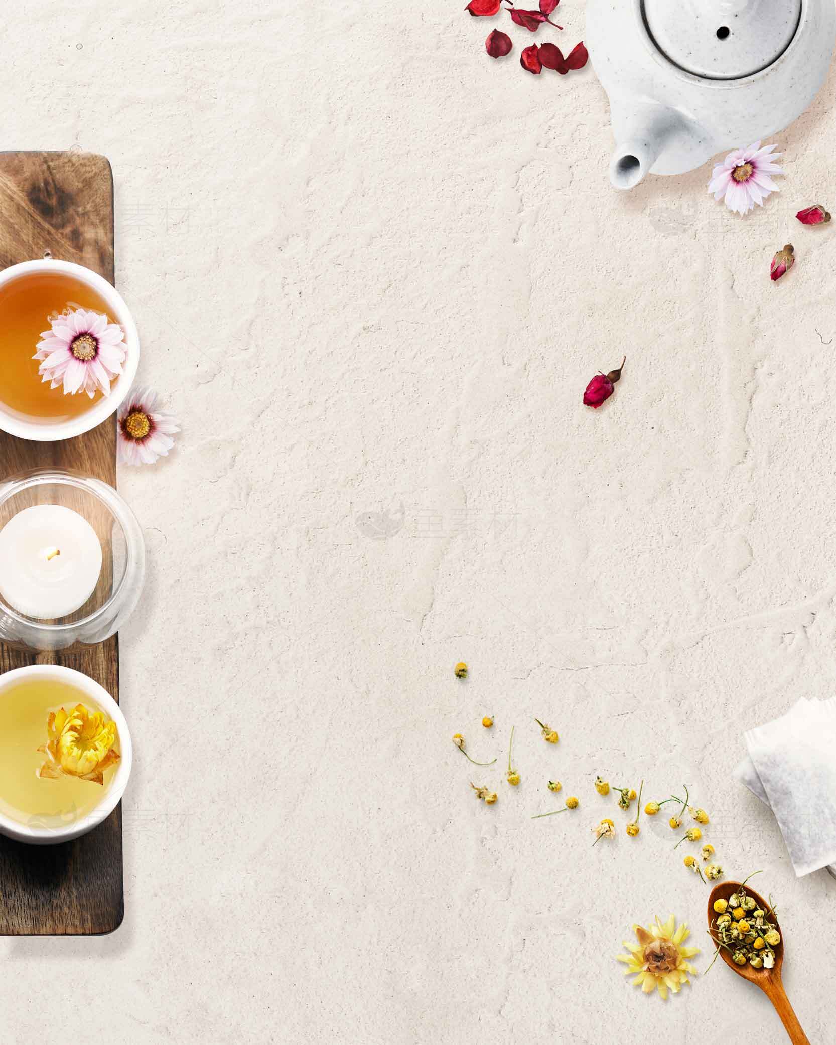 花茶与茶具的唯美摆拍图片素材