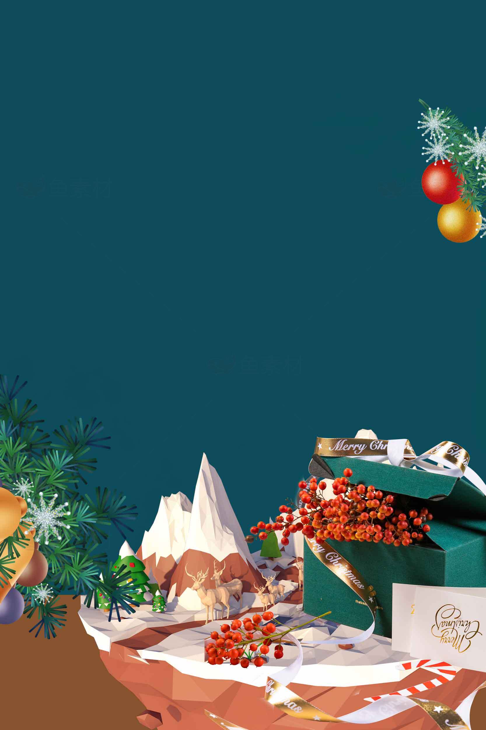 圣诞节礼物背景图片设计-节日装饰与礼品盒素材