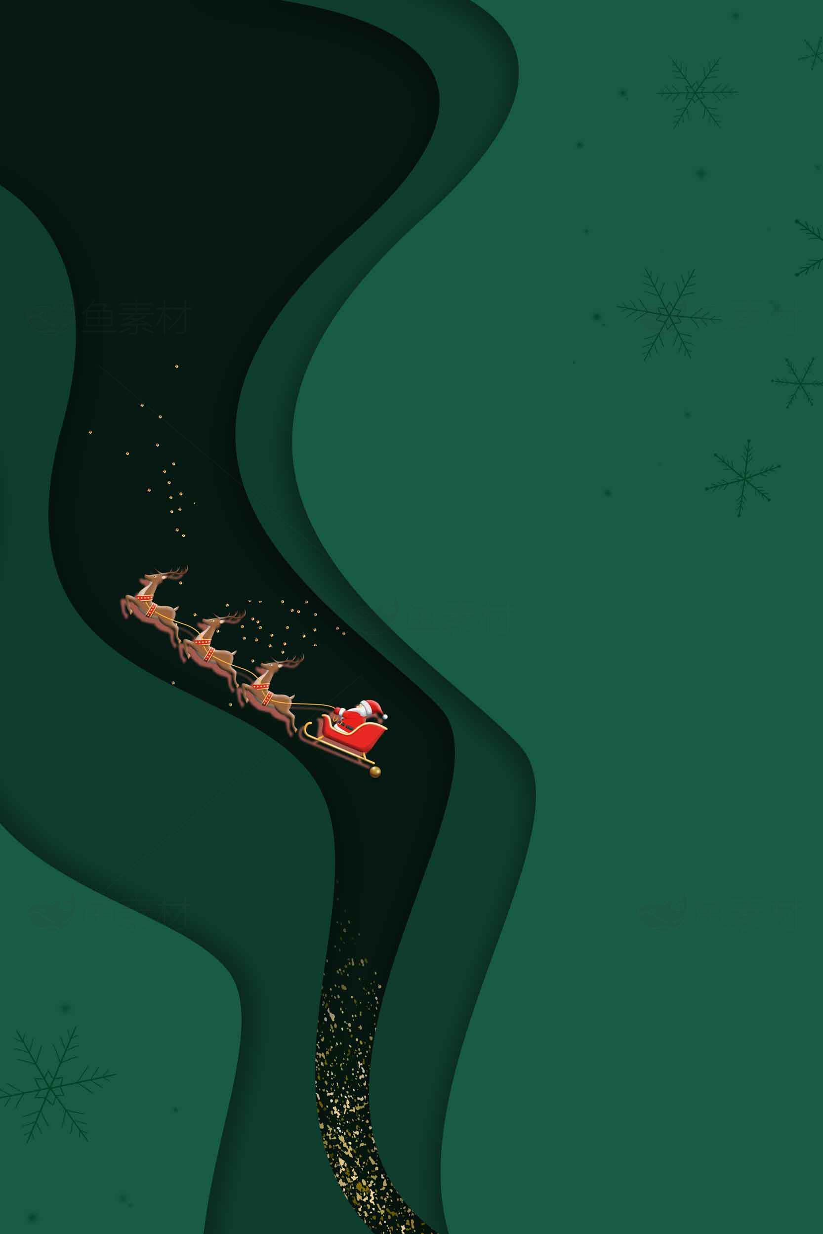 圣诞节驯鹿雪橇插画背景图片素材