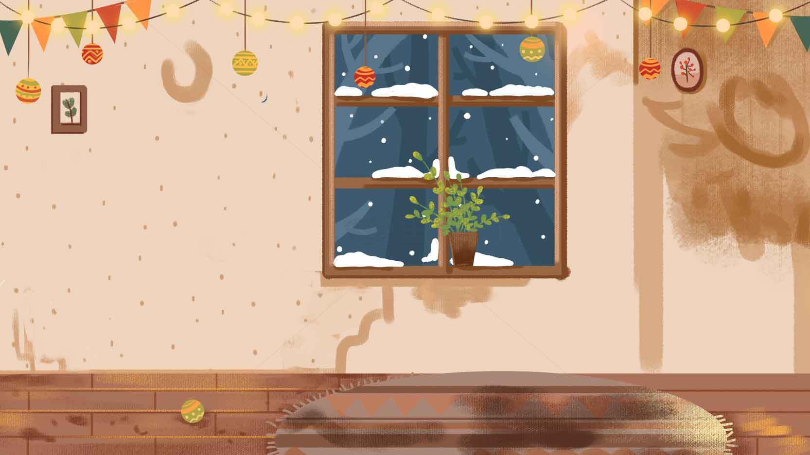 冬季温馨室内装饰插画背景素材