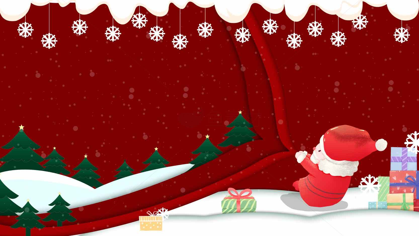 圣诞节红色背景图片-圣诞老人和礼物装饰素材