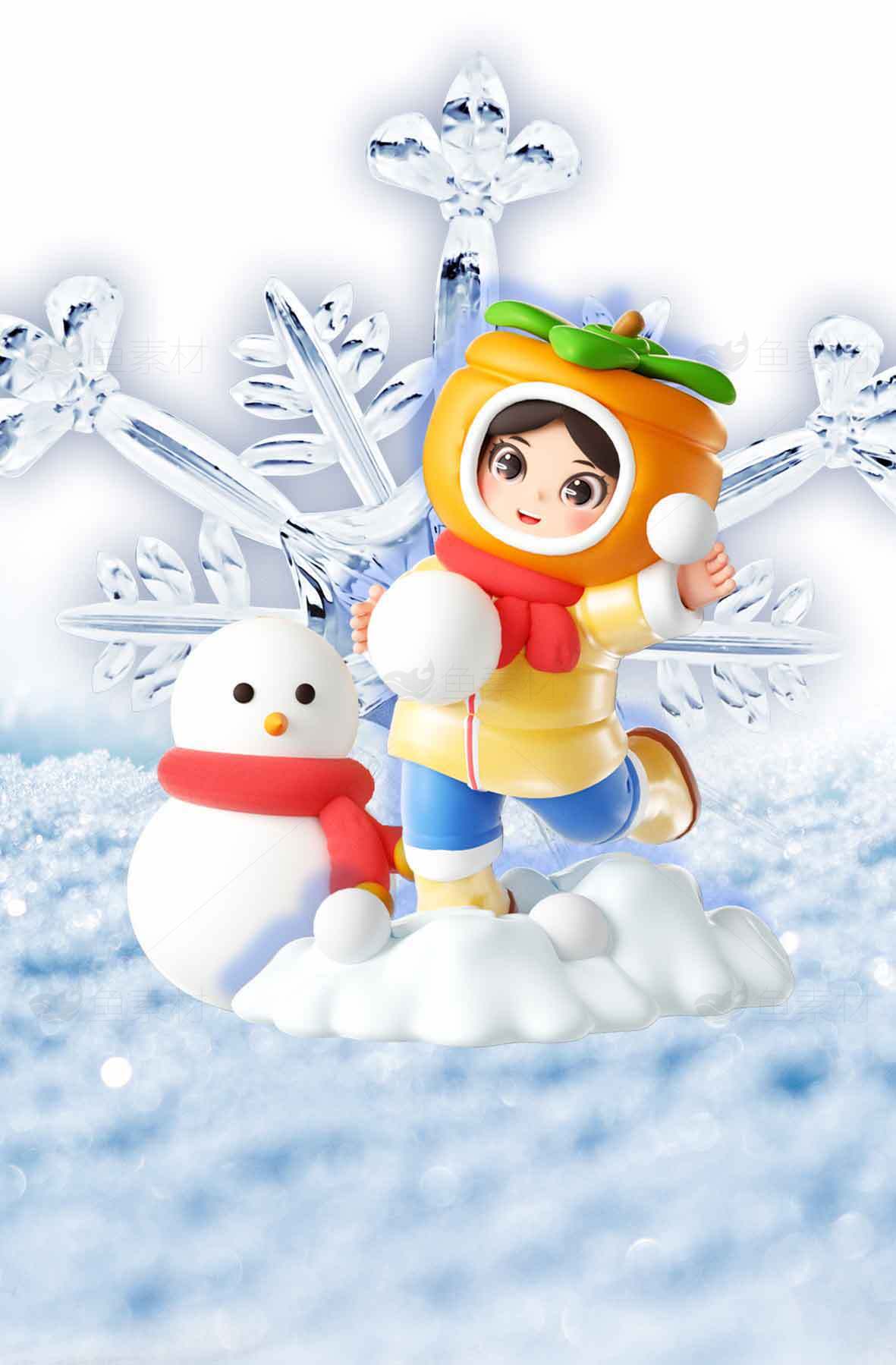 冬季雪地玩偶与雪人主题图片素材