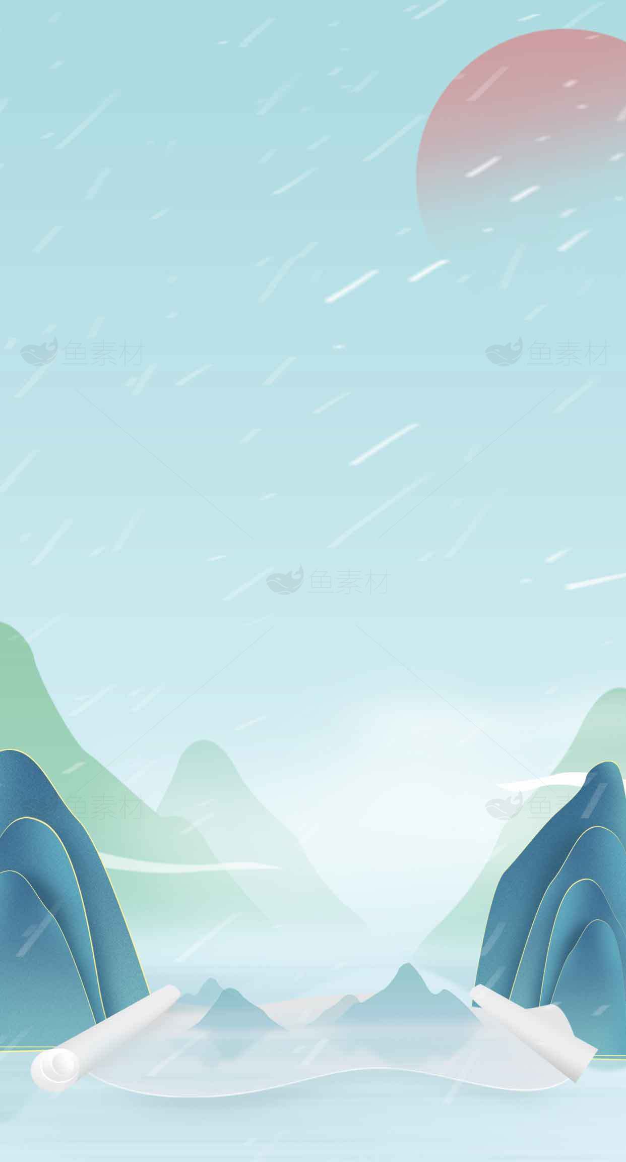 唯美山水插画背景图片素材