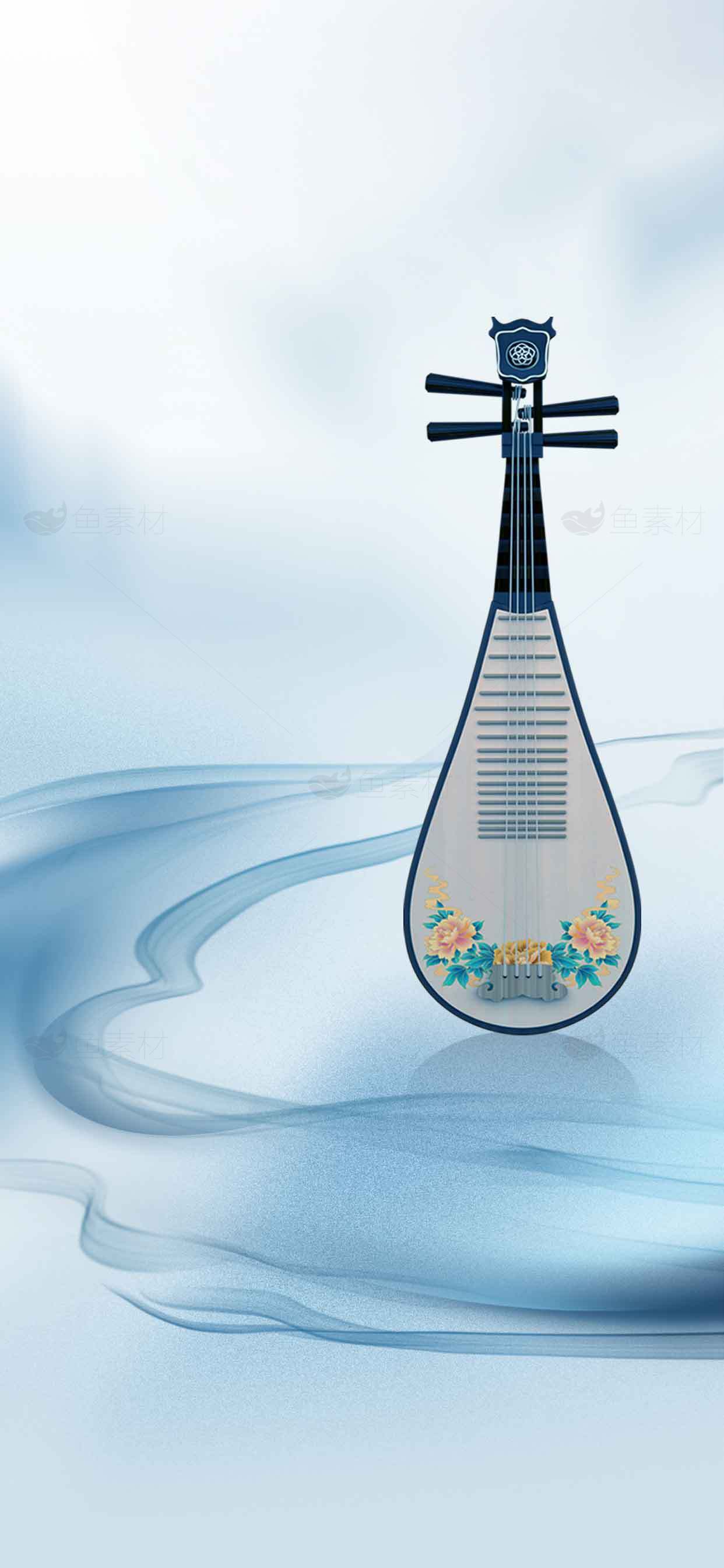 古典琵琶与水墨背景艺术图片素材