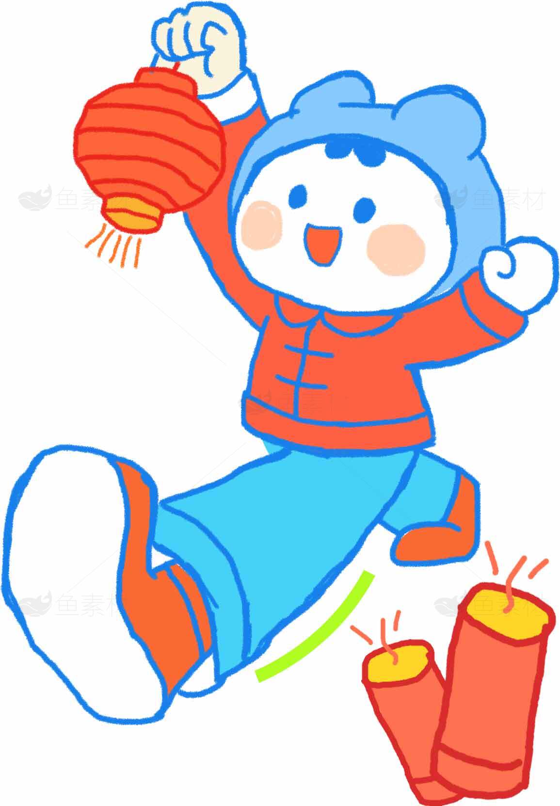 春节卡通人物提灯笼庆祝插画素材
