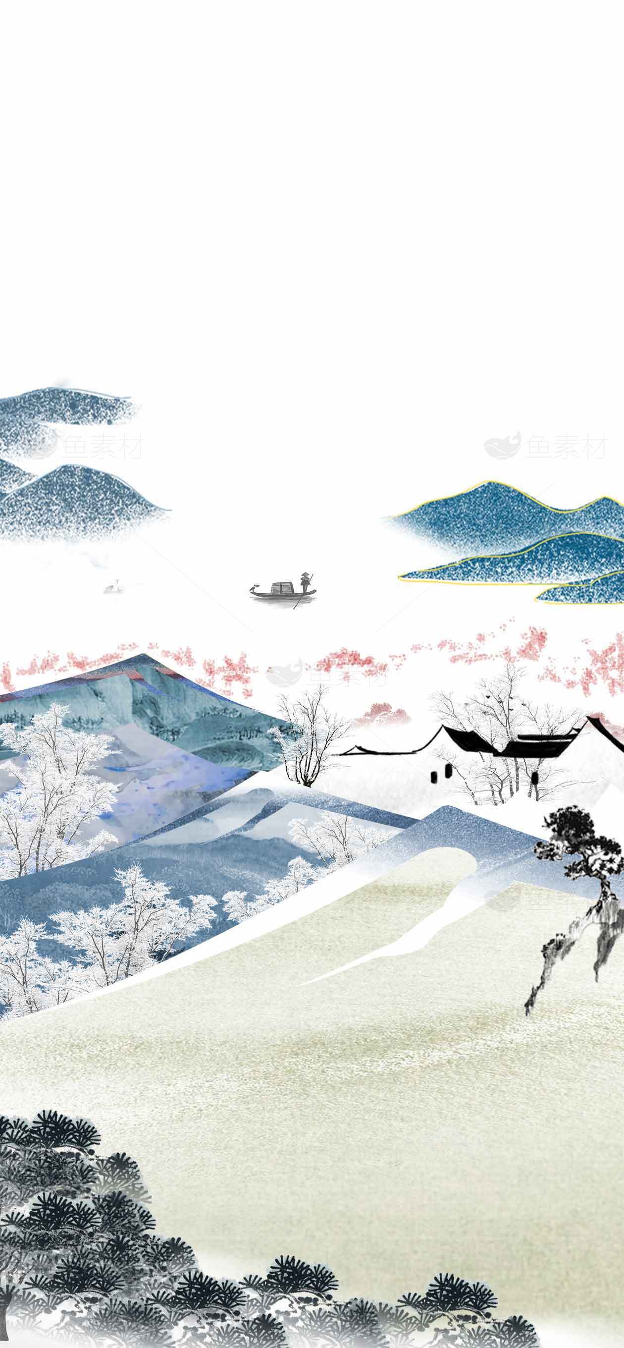 唯美中国风山水画背景图片素材