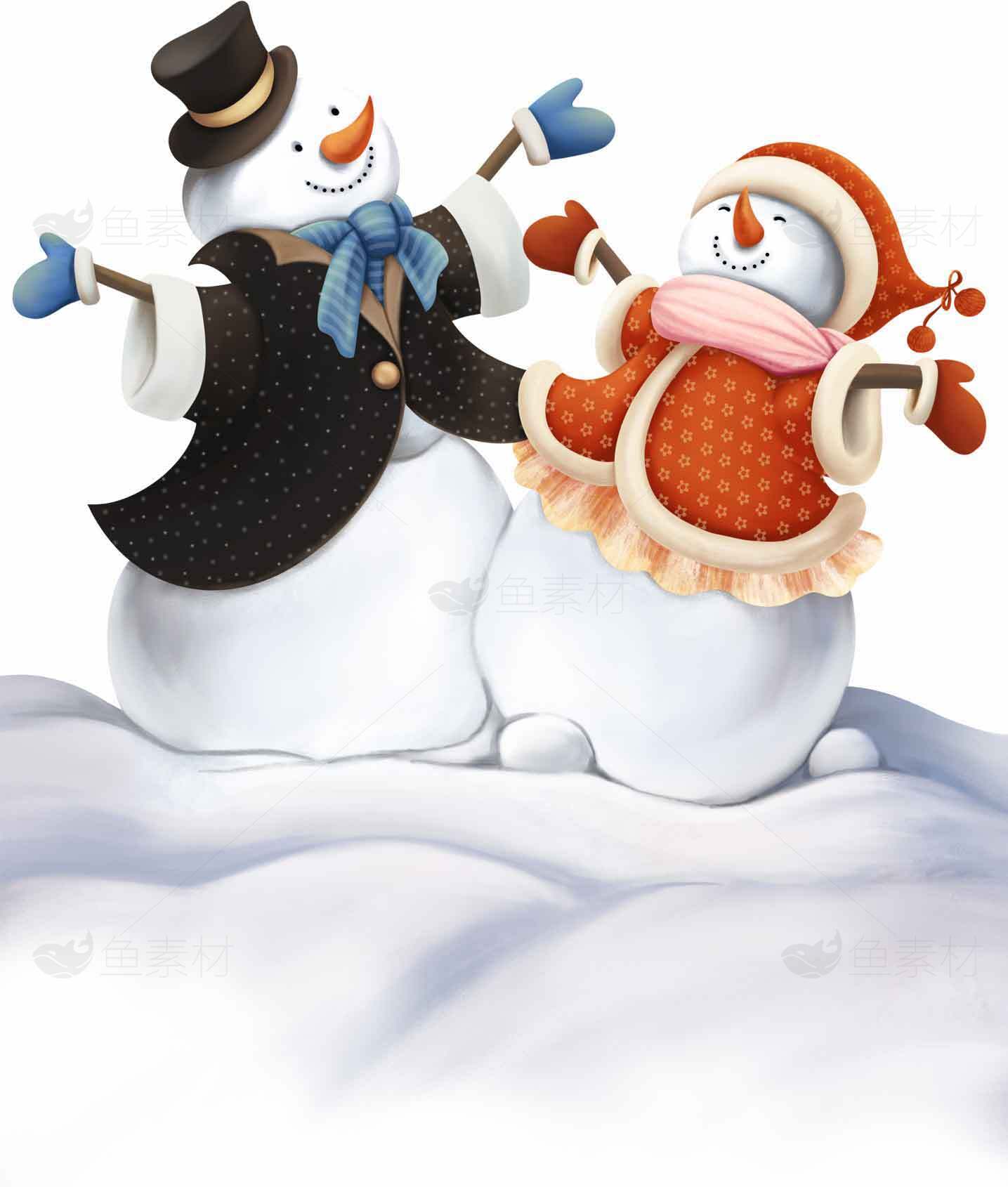 可爱雪人冬季插画：温馨节日氛围素材