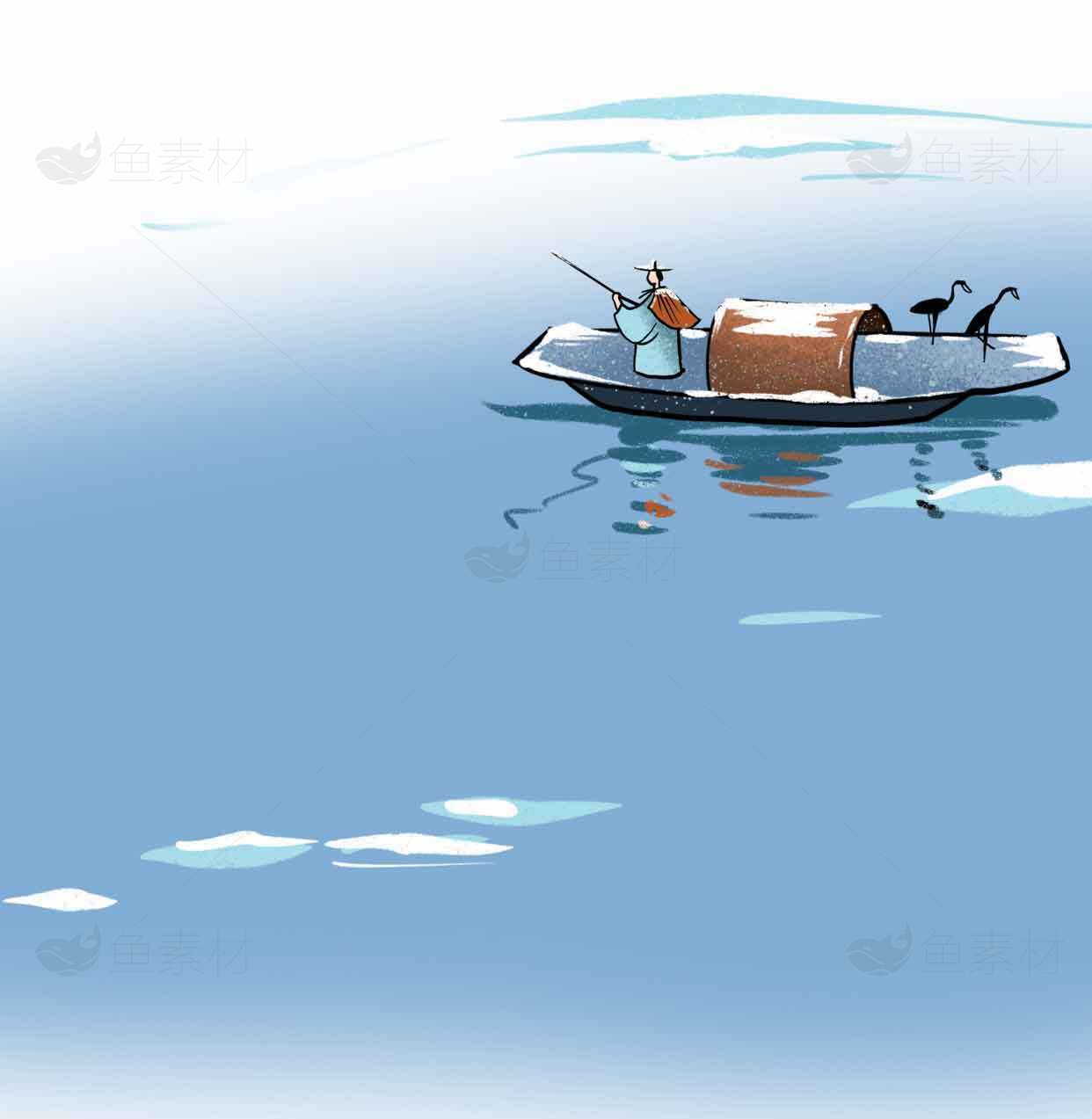 宁静湖面上的小船插画素材