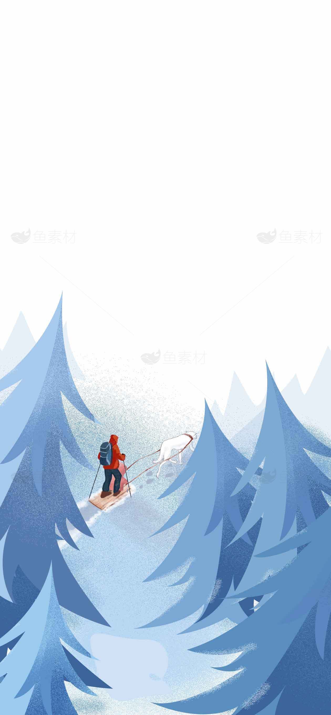 冬季森林雪地徒步插画素材