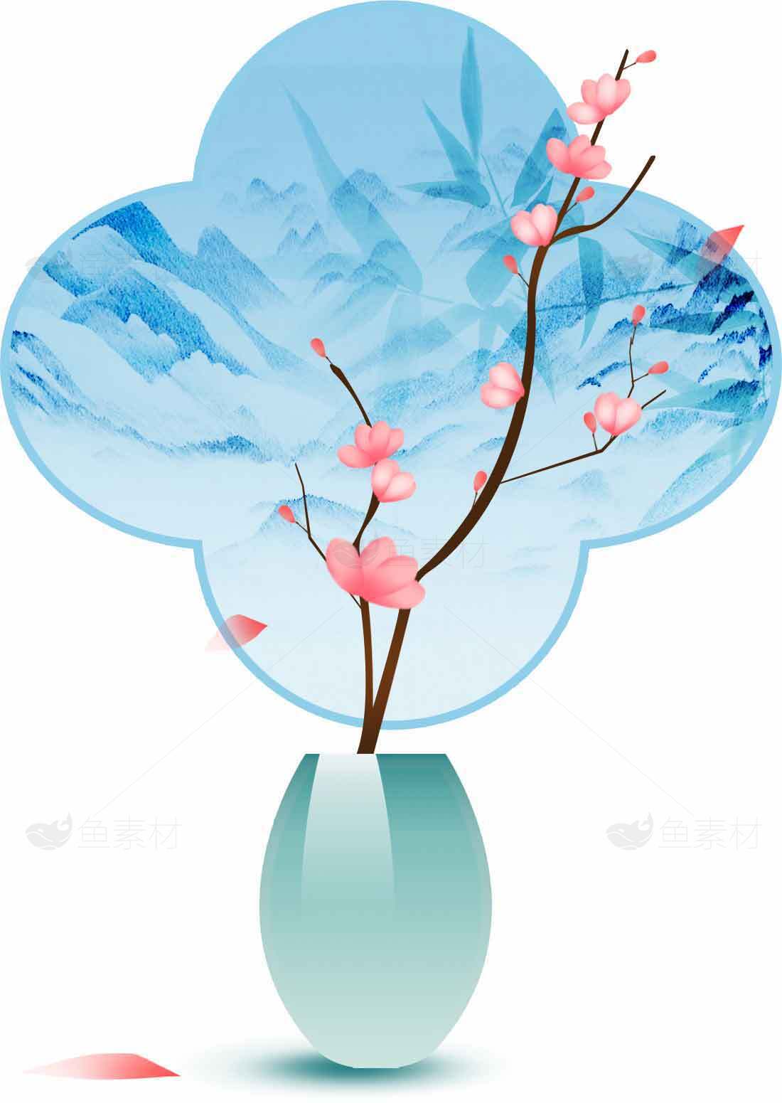 国风水墨梅花插画艺术图片素材