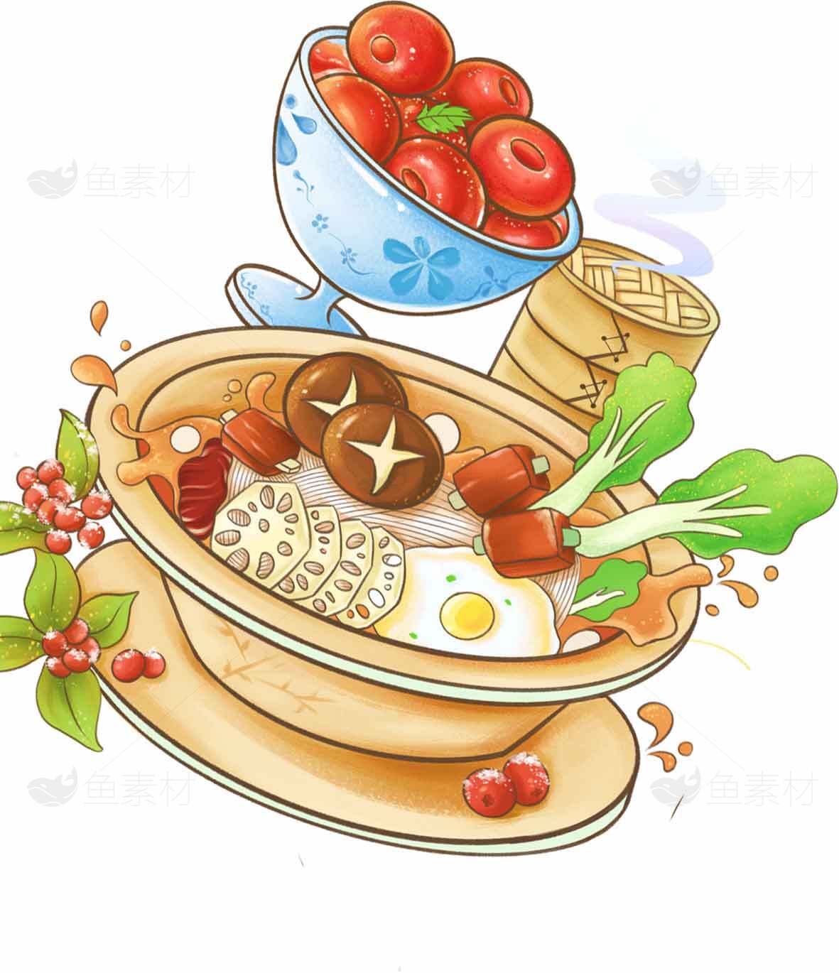 美味中式汤品插画：健康与美味的完美结合素材