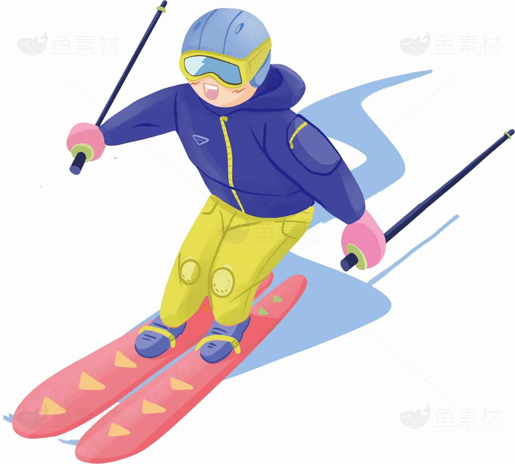 滑雪运动插画：冬季户外运动乐趣素材