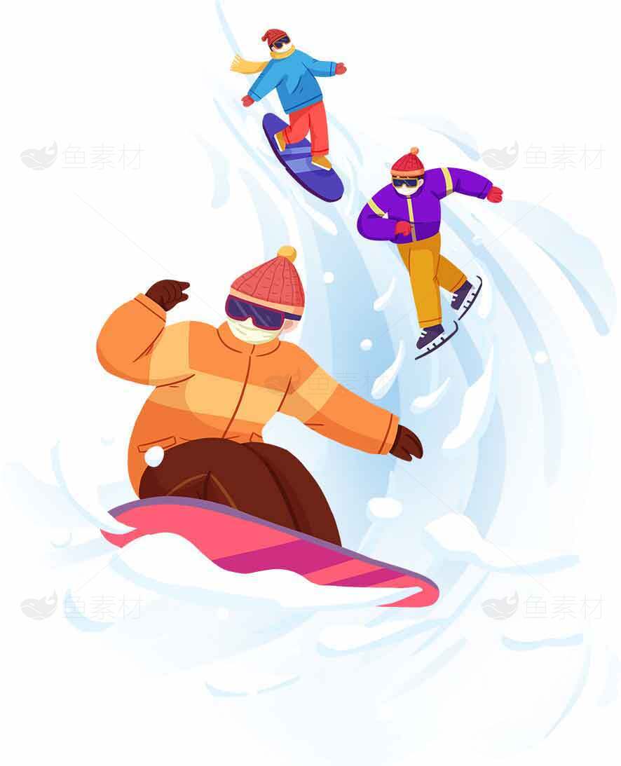 冬季滑雪运动插画 | 冬季运动主题设计素材
