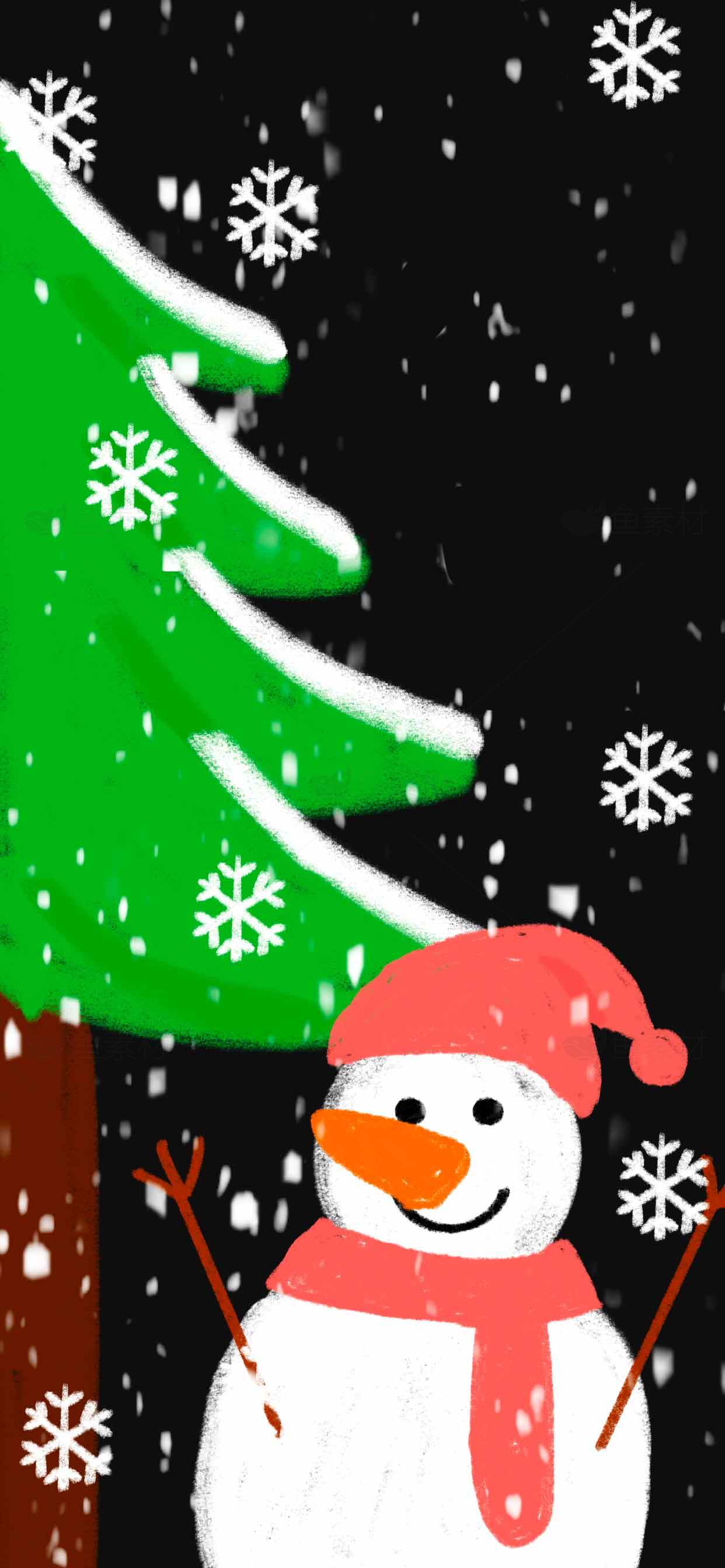 可爱雪人圣诞树插画背景图片素材