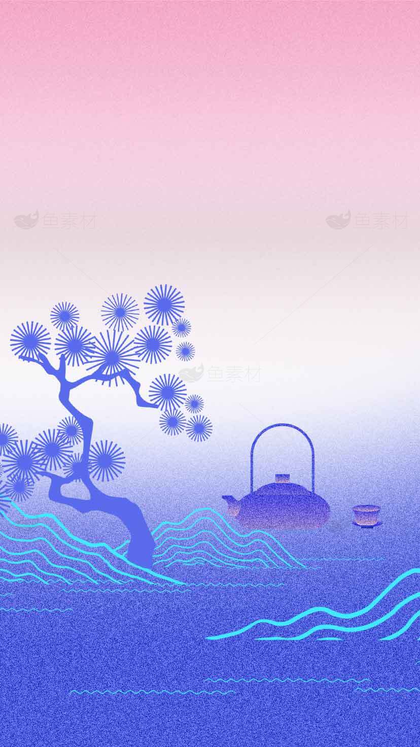 禅意茶道插画背景图片素材